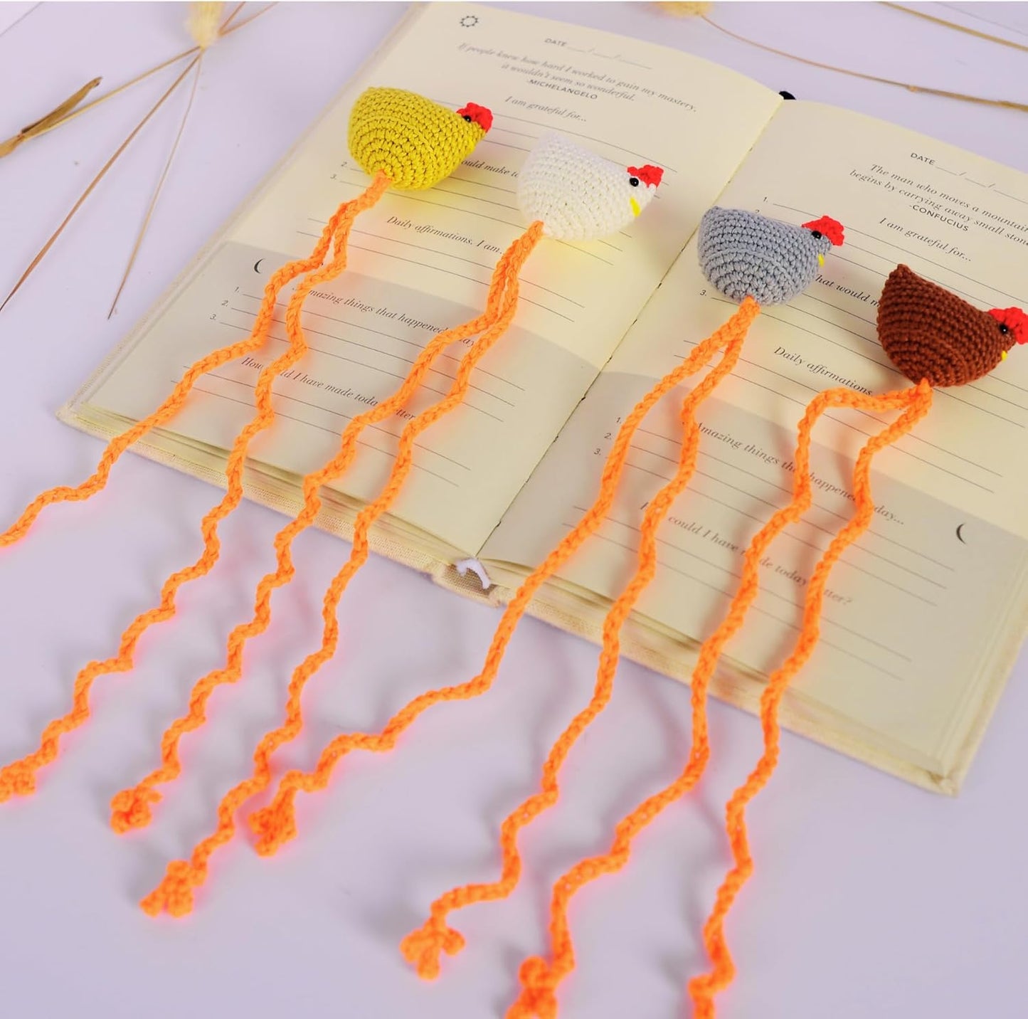 Handmade Chicken Bookmark Set of 4pcs Cute Crochet Gift for Book Lovers, Teacher Appreciation Present, Reading Accessory for Women, Teacher Gifts, Unique Farm Animal Lovers Idea for Classroom Supplies