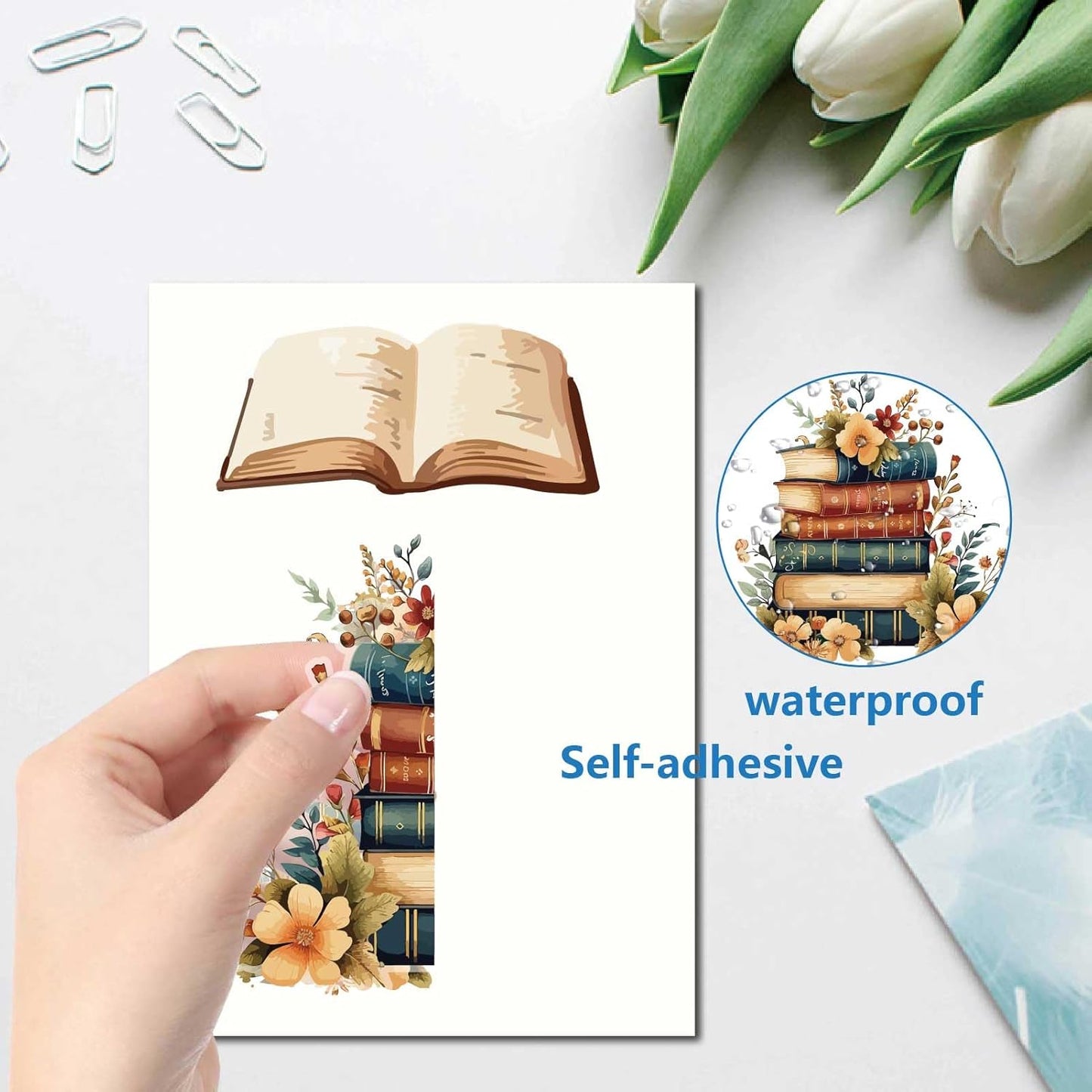 CRASPIRE 8 Sheets Boho Books Stack Window Stickers Reading Lovers Vintage Self Adhesive Clings Wall Decals Peel and Stick Vinyl PVC Waterproof Decor for Bedroom Nursery Living Room Bath Dorm