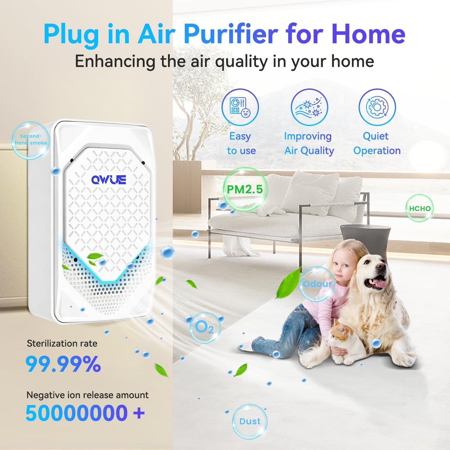 4Pack Plug in Air Ionizer, Negative Ion Air Purifier Plug In, Mini Filterless Air Freshener Quiet Air Cleaner Portable Air Purifiers Odors Smoke for Home Office, Bedroom, Bathroom