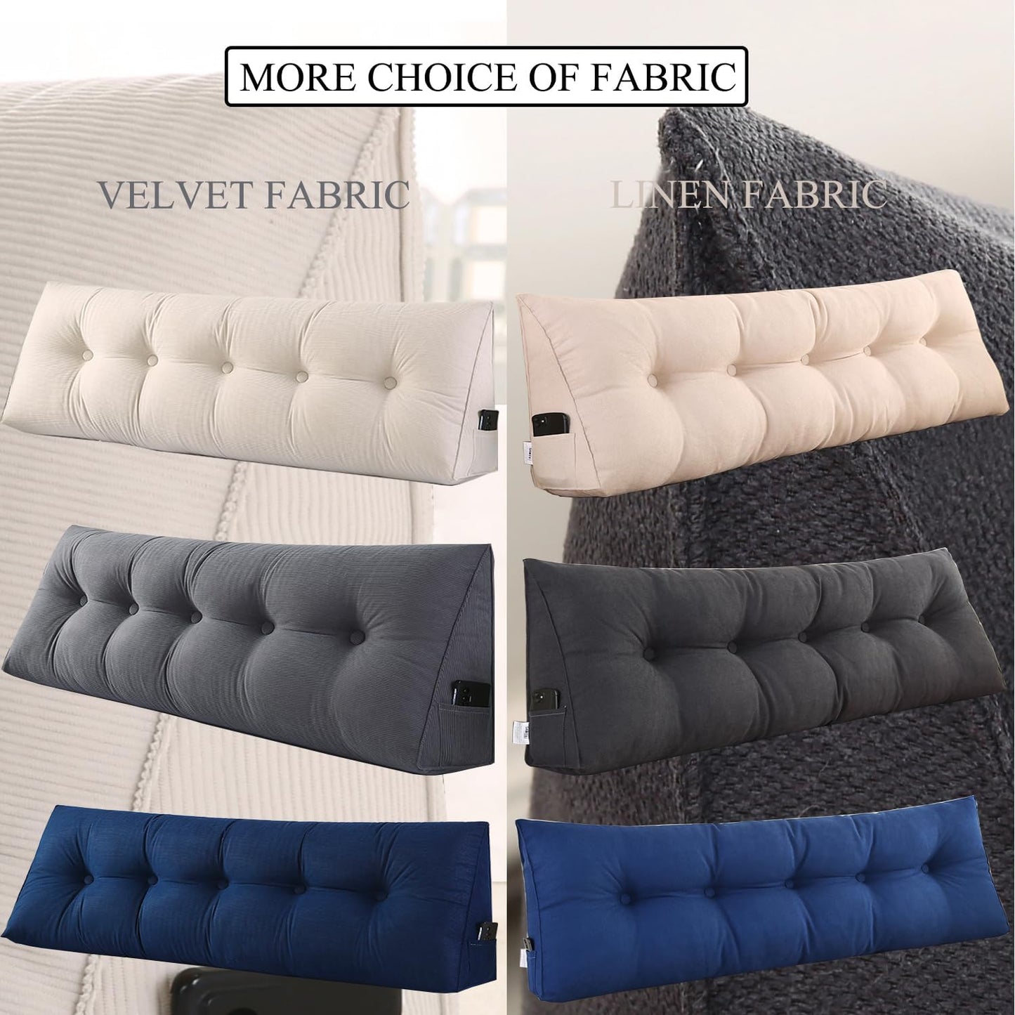 SAMTY Triangular King Size Wedge Pillow headboard for Couch Large headboard Pillow with Removable Cover Back Rest Pillows for Sitting up in Bed