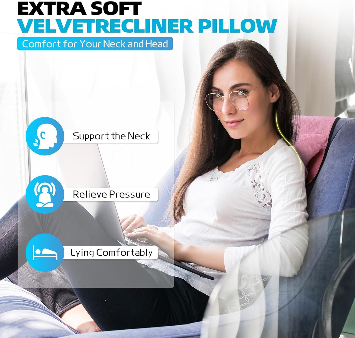 Recliner Head and Neck Support Pillow, Sofa Chair Headrest Cushion, Anti-Slip Design for Neck Pain Relief on Sofa, Car Seat, Travel (Pink-Checker)