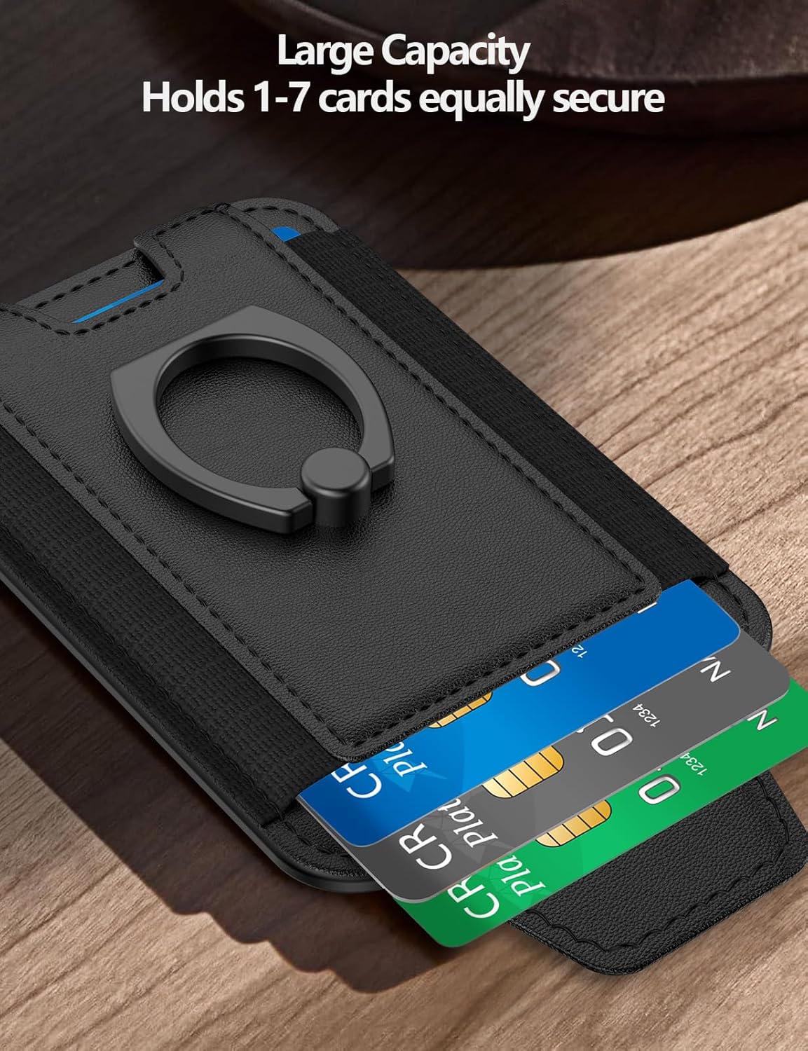 For Magsafe Wallet with Grip, 6-Card Holder, Stronger Magnetic Card Wallet Holder for iPhone 17/16/15, iPhone 14/13/12 Series, Leather Magnetic Phone Wallet with Privacy Flap, RFID Blocking, Black