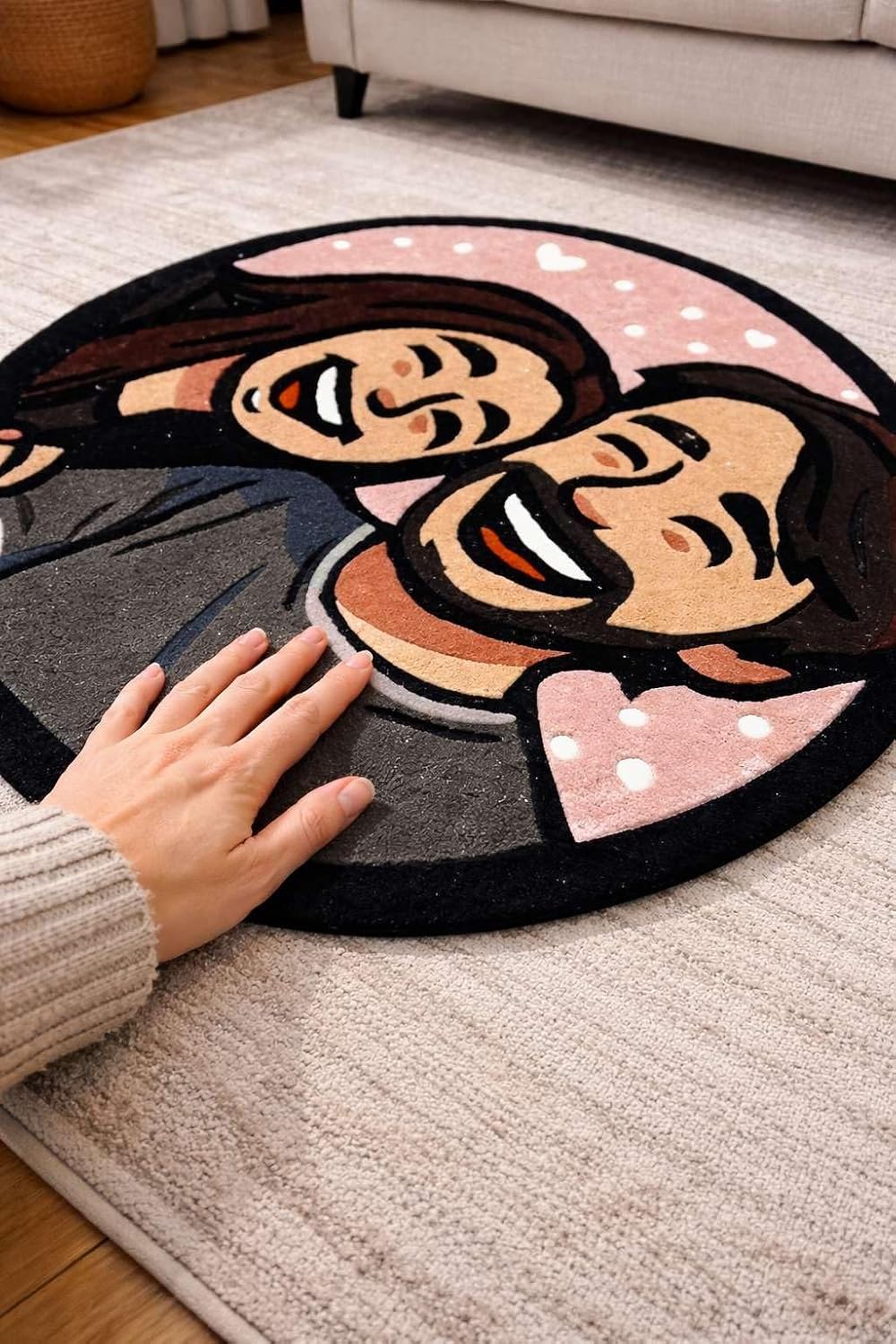 Custom Cartoon Face Round Area Rug, Soft Plush Circle Floor Rug for Kids Room Bedroom Nursery, Non Slip Backing, Cute Decorative Indoor Carpet for Playroom, Modern Printed Round Rug -3" (Round)