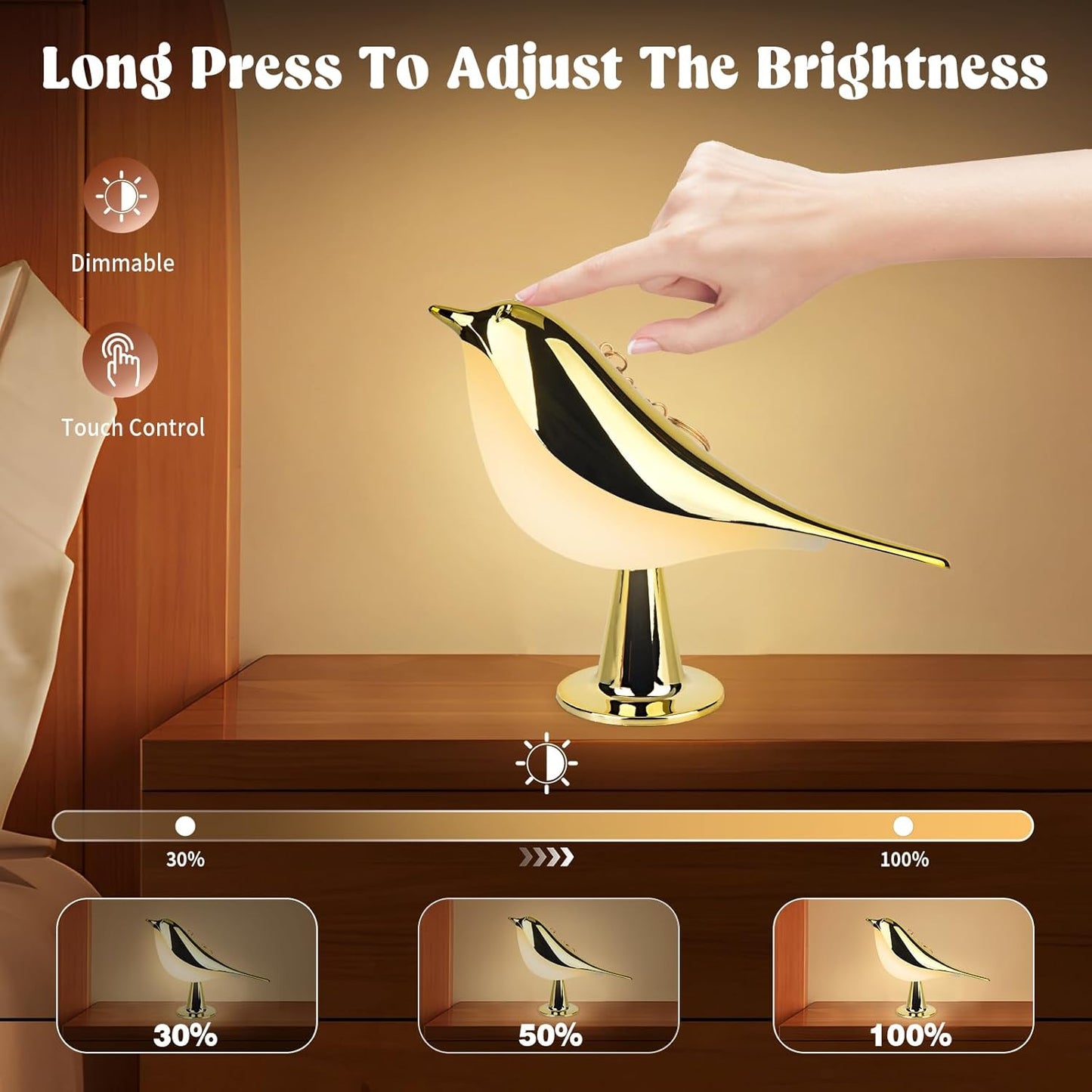 YOTOZU Small Bird Desk Lamp,3 Color Temperatures LED Night Light,Rechargeable Table Lamps Cordless Portable Lighting Bedside Lamp with Aroma Diffuser Function for Bedroom Decor Perfect Gifts(Gold)