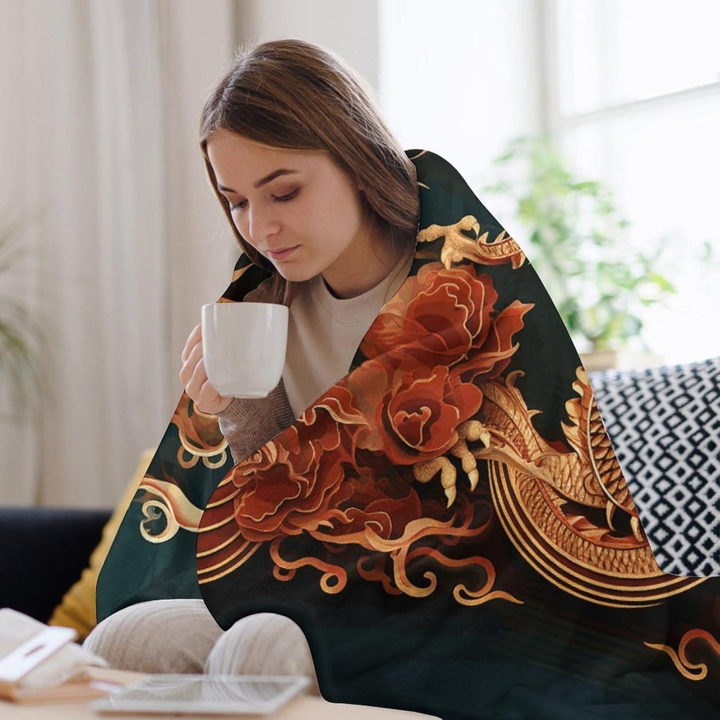 Dragon Chinese Background Throw Blanket for Couch Super Soft Warm Lightweight Throw Blankets Cozy Flannel Bed Blanket Cute Decorative Blankets for All Seasons Home Decor Gift 30"*40"（76 * 100cm）