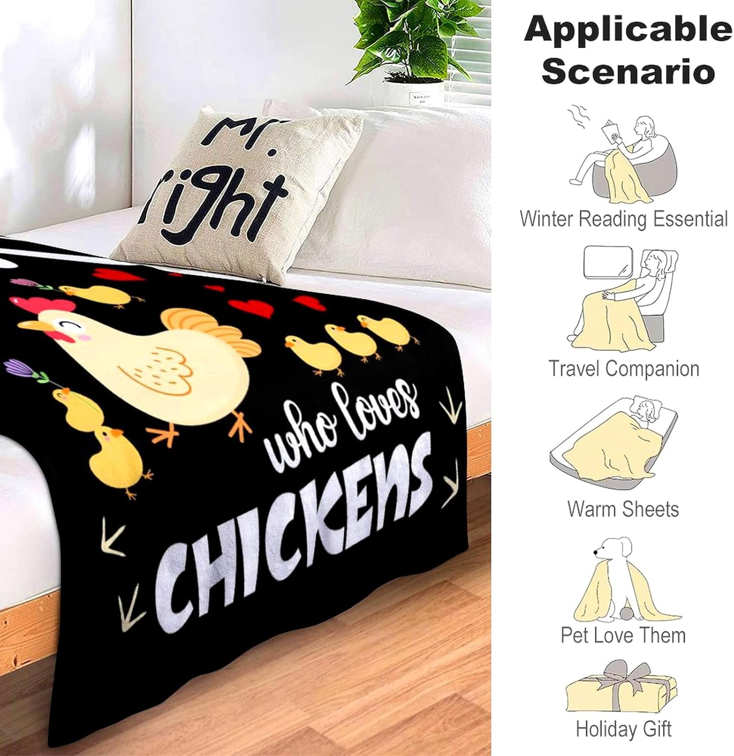 Chicken Blanket Flannel Soft Cute Rooster Throw Blanket Animal Chickens Gifts Decor for Girls 50"x40"