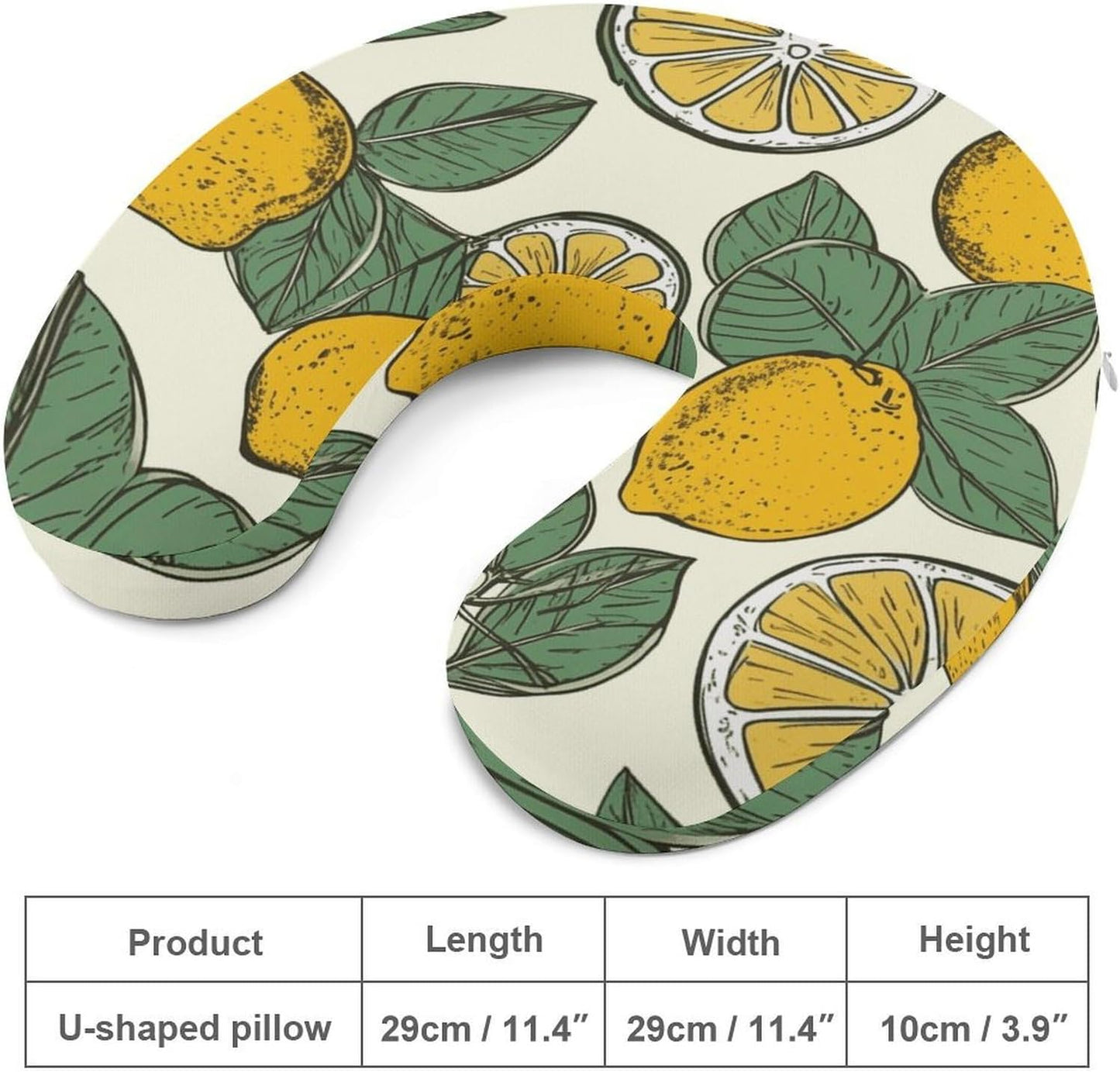 Lemon Fruit Pattern Neck Pillow Memory Foam U Shaped Pillows Portable Pillows for Shoulder Travel Head Support Pillow with Concealed Zipper for Airplane Car Home Office
