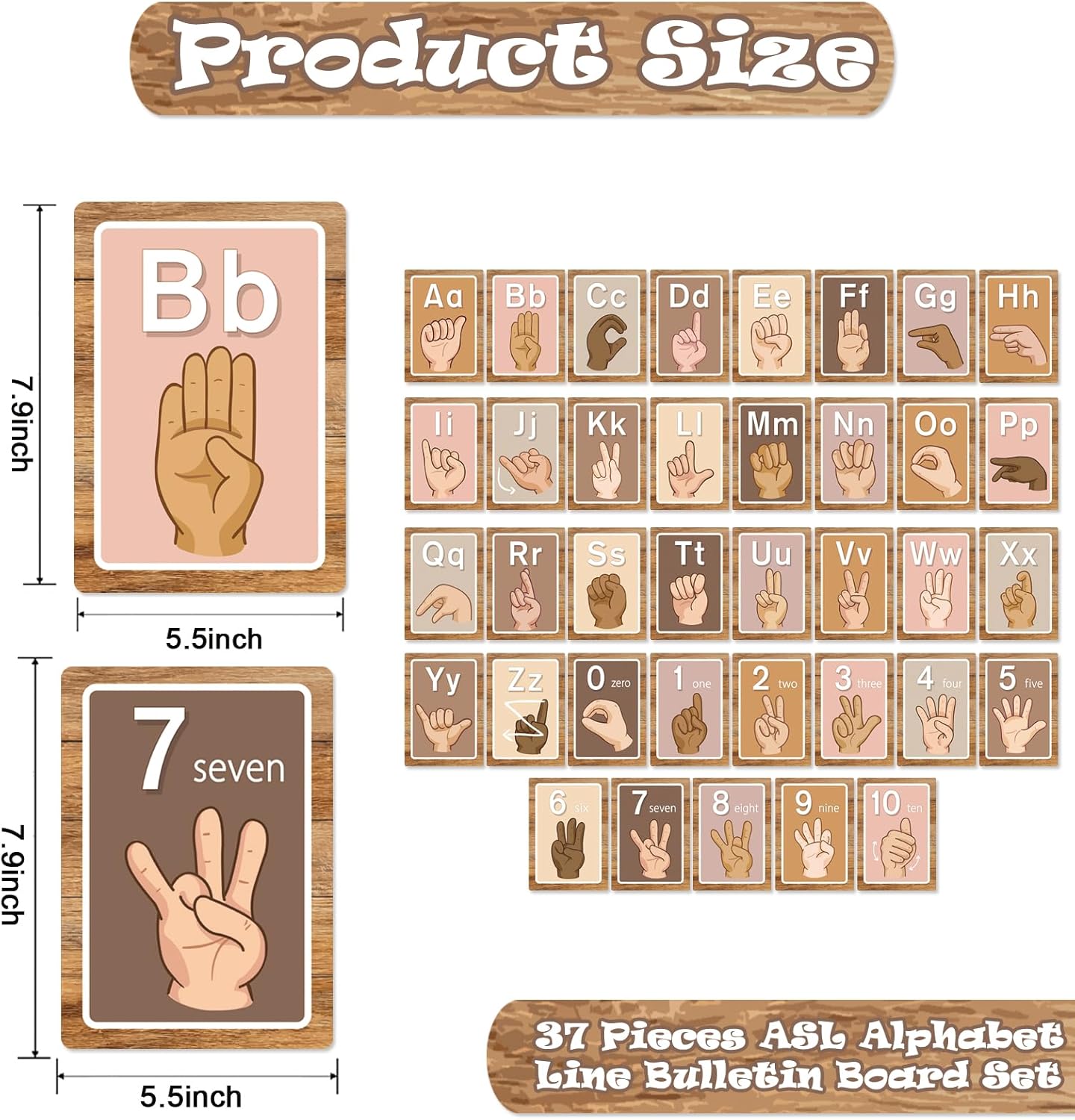 Adduster Sign Language Bulletin Board Alphabet - 37 ASL Alphabet Learning ABC Poster Classroom Decorative Card Set for Kindergarten/Elementary/Homeschool Supplies