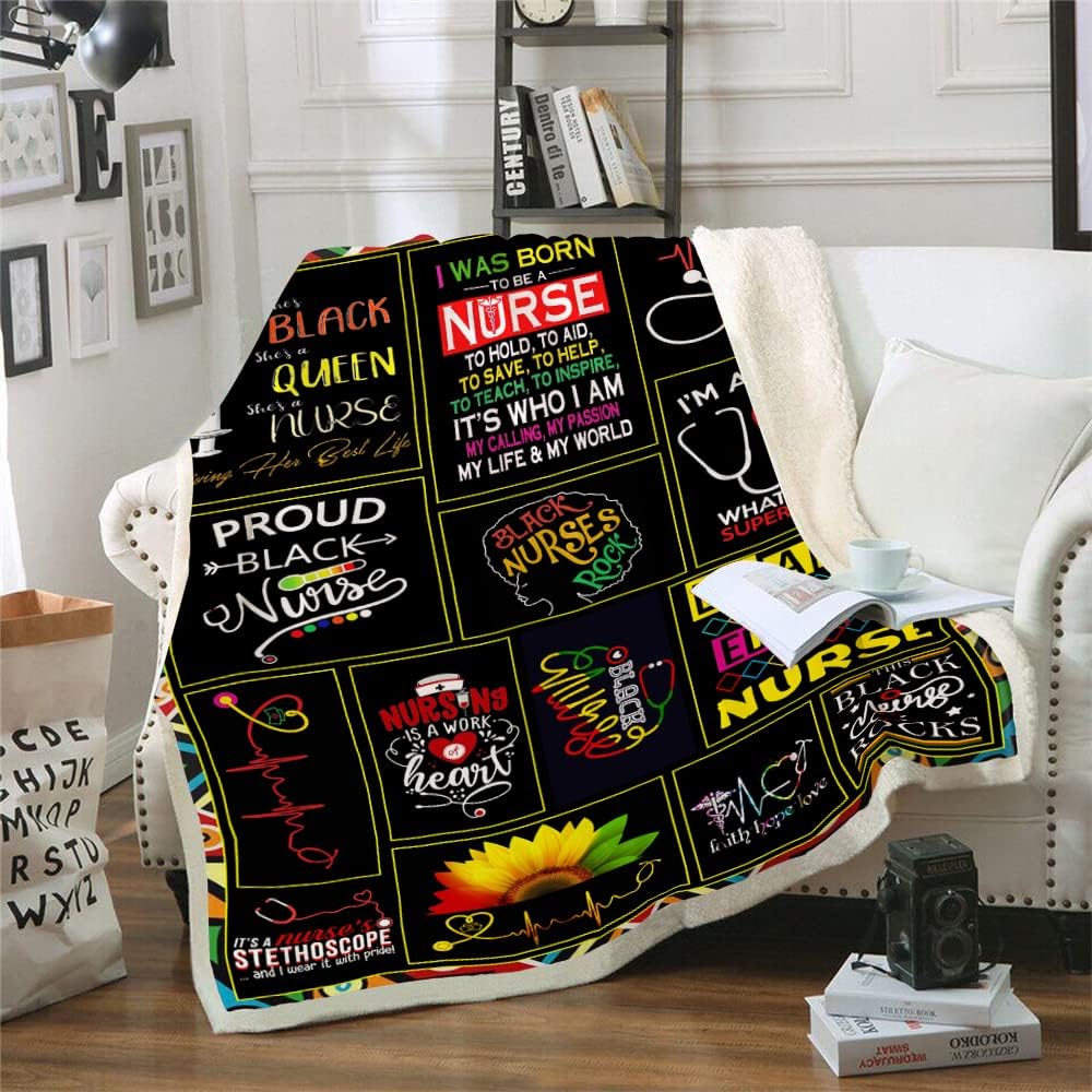 Nurse Gifts Throw Blanket - Soft Fluffy Sherpa Warm for Bed, Office & Couch (60"x80")