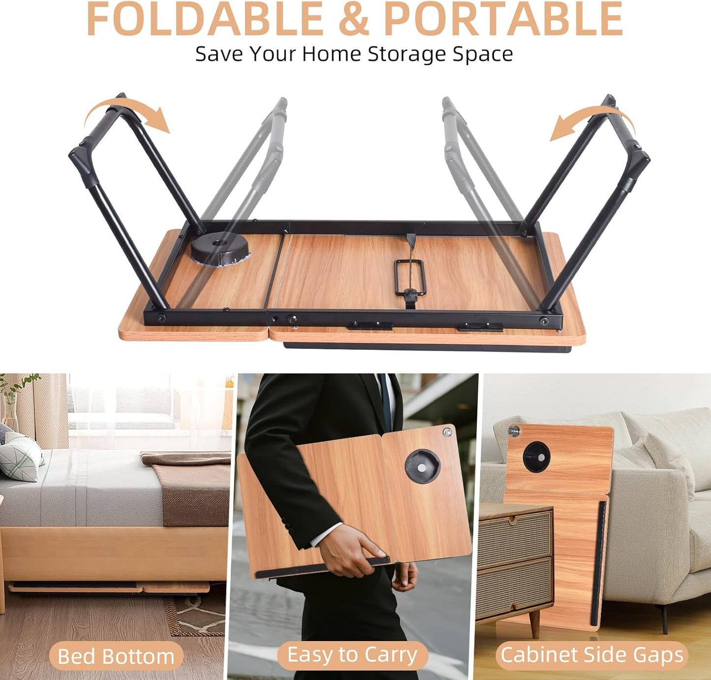wishacc Lap Desk for Bed, Laptop Desk with Adjustable Tablet Stand, Sturdy Metal Frame Bed Desk, Foldable Laptop Bed Tray Table for Adults Couch Sofa, Portable Lap Desk for Laptop & Phone Slot