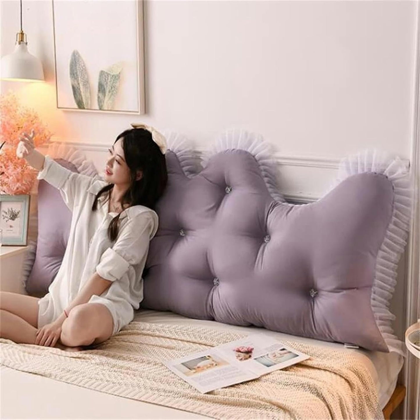 Sofa Bed Large Back Cushion, Removable Watching TV Gaming Room Headboard Support Reading Cushion Solid Color Wedge Pillow Bed Rest Pillows(Grey,90cm)