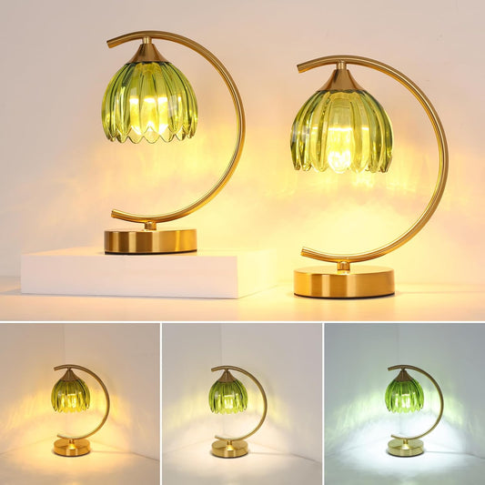 Set of 2 Tulip Table Lamp, 5200mAh Cordless Touch Control Table Lamp with 3 Color Temps & Stepless Dimming, Rechargeable Battery Table Lamp for Living Room, Bedroom, Office(Green Tulip)