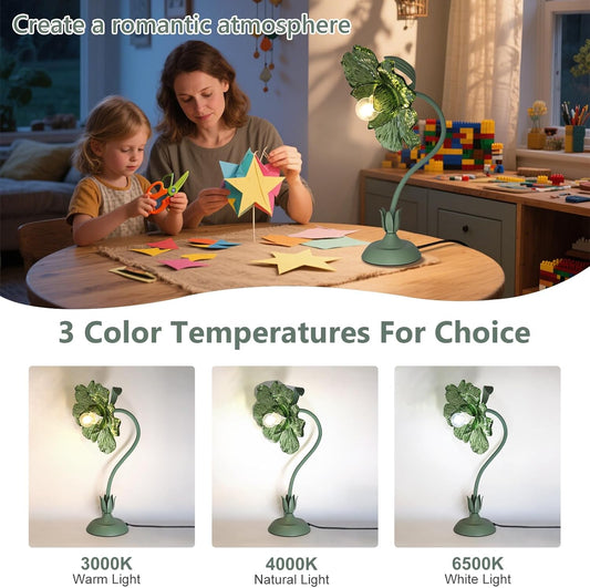 Begonia Flower Table Lamp for Bedroom, 3 Colors Flower Reading Light with E26 Bulb, Cute Desk Lamp Bedside Lamps for Nightstands Home Decor, Adjustable Flexible DIY Floral Lamps for Living Room Office