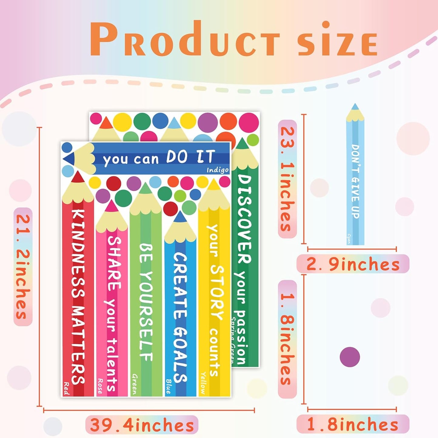 Colorful Inspirational Wall Decal Kids Wall Decals Color Walls Decals Motivational Quotes Walls Sticker You Can Do It Vinyl Sticker Polka Dots Decal Peel and Stick for Nursery Classroom Playroom Decor