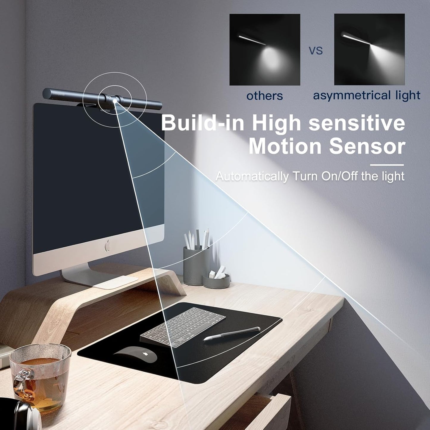 Monitor Light Bar (Black) - Ultrawide Lighting, Motion Sensor, Adjustable Brightness/Color Temperature,Eye-Care USB Monitor Lamp, No Glare,Monitor Accessory