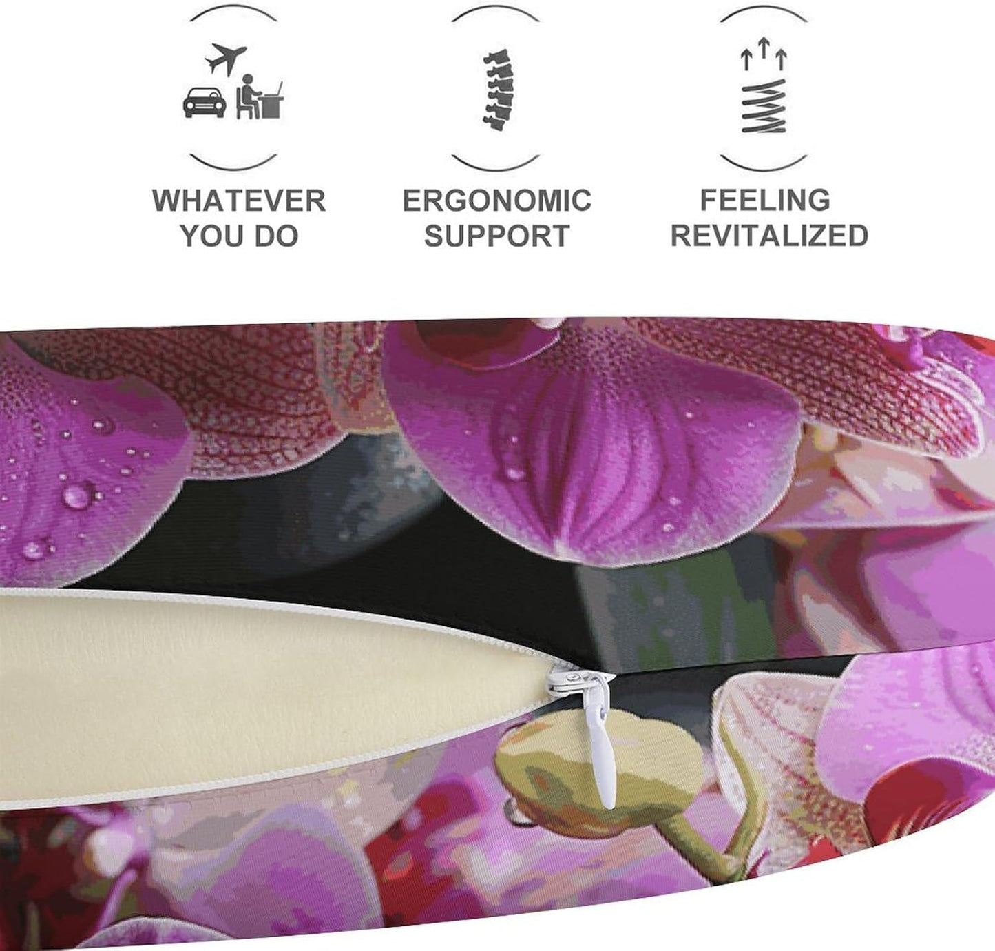 Orchids Neck Pillow Memory Foam U Shaped Pillows Portable Pillows for Shoulder Travel Head Support Pillow with Concealed Zipper for Airplane Car Home Office