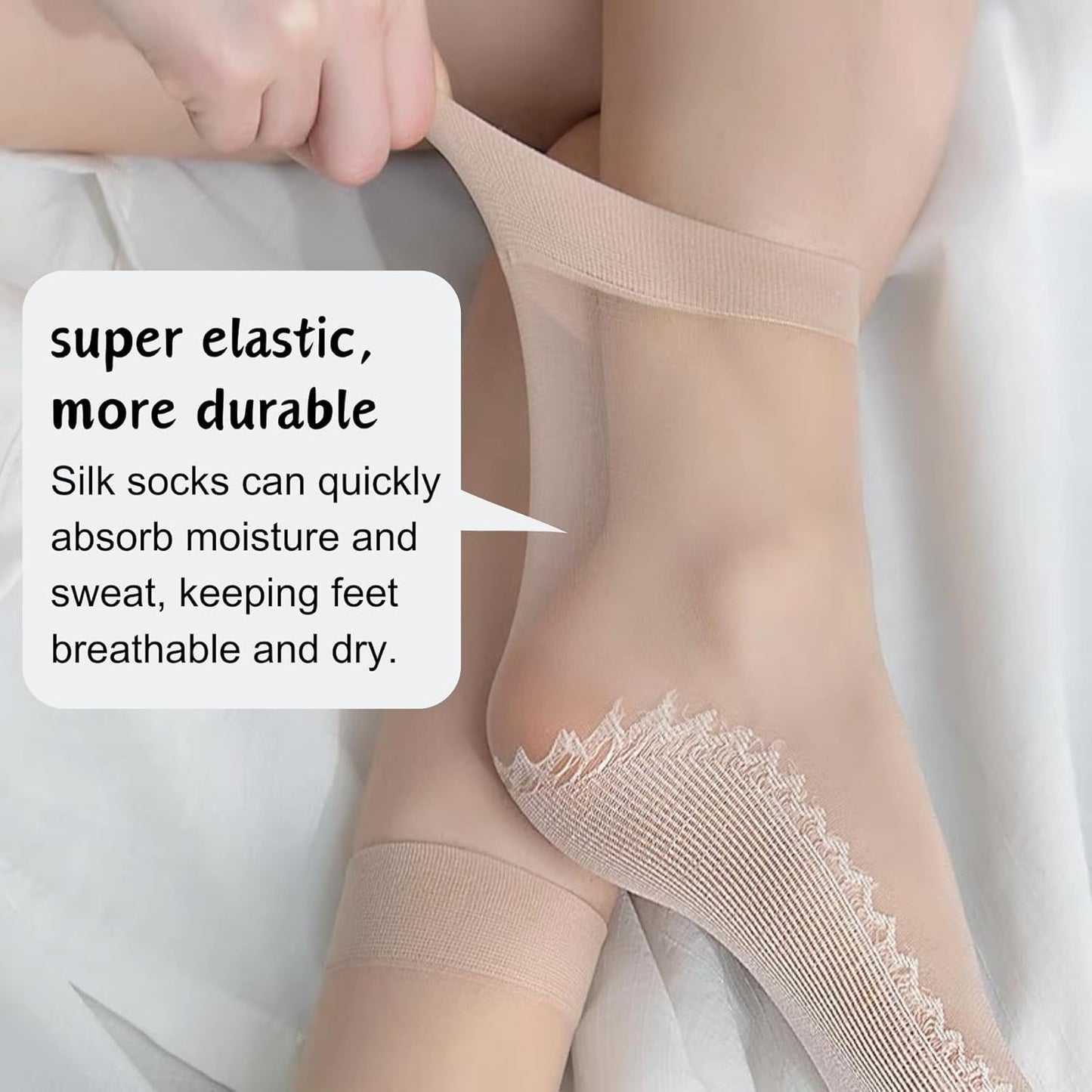 12 Pairs Nylon Socks for Women, Antil-Slip Thin Ankle High Tight Socks w/Reinforced Sole and Toe, by Daisy&Dino