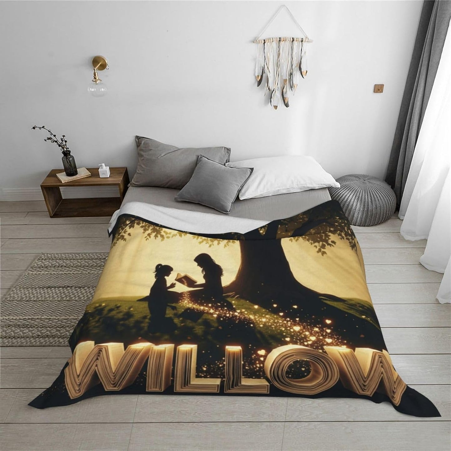 Personalized Willow Blanket Custom Name Throw for Girls Women - Soft Cozy Fleece Blanket with Mother Daughter Reading Tree - Unique Book Lover Gift for Birthday, Christmas