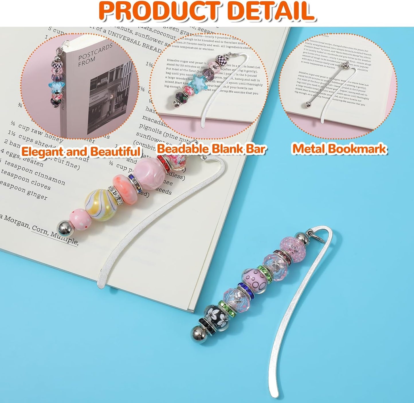 20pcs Beadable Bookmarks DIY Metal Blank Bar Bookmark for Beads Modern Beaded Craft Jewelry Pendant Charm Gift Beading Bookmark Bar Bulk for Student Teacher Office Supplies Craft Jewelry Pendant Charm