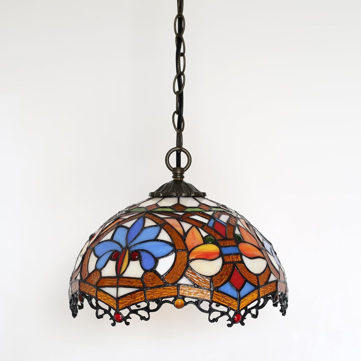 Tiffany Pendant Light Plug-in Stained Glass Hanging Lamp 12”x12”x181” Yellow Phoenix Tail Swag Light Vintage Lamp Decorative Lighting for Dining Room Living Room Kitchen Hallway