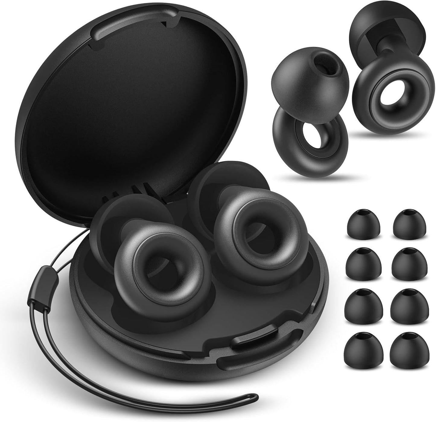 Ear Plugs for Sleeping Noise Cancelling, 30dB Noise Reduction Earplugs, Soft Silicone Reusable Hearing Protection Earplugs for Deep Focus, Work, Travel, Concert with Case & 8Eartips,HTB-Black