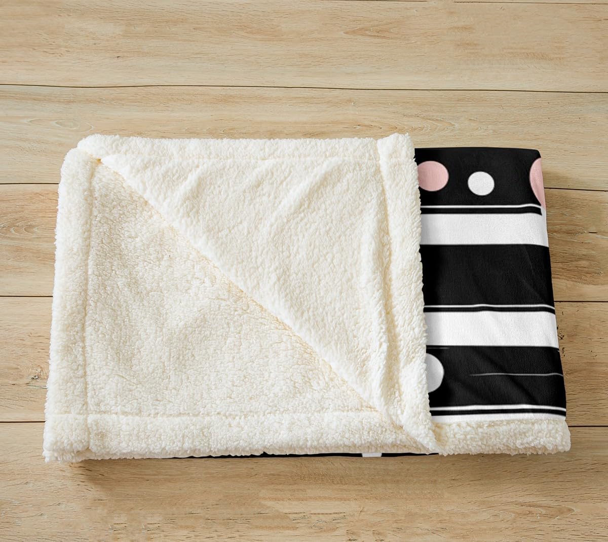Feelyou Heart Pattern Throw Blanket Geometric Stripe Fleece Blankets for Crib Bed Couch Adult Black and White Fuzzy Blanket Simple Modern Style Sherpa Blanket Pink Polka Dots Reversible Twin 60"x80"