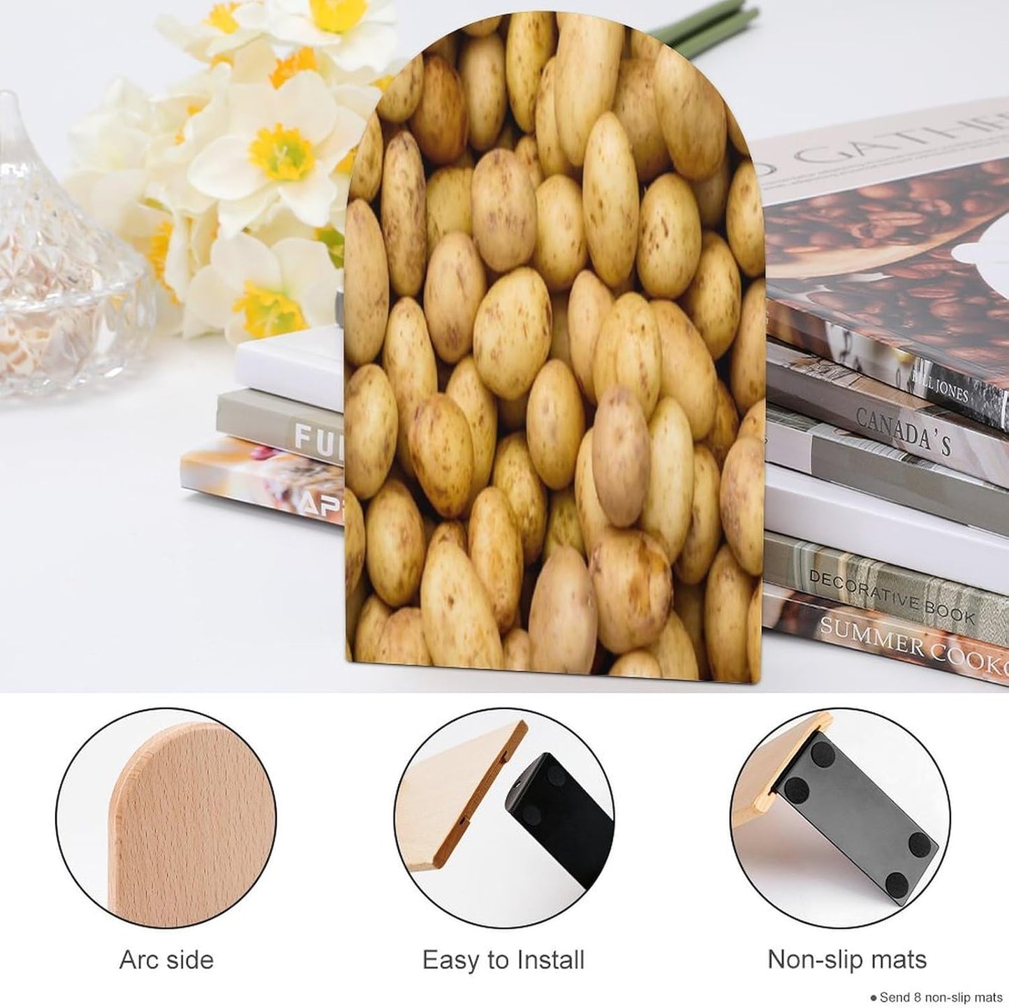 Garden Potatoes Wooden Bookend Non-Slip Book Ends Heavy Duty Book Stopper with Metal Base Books Holderd Decorative Bookends Stands Firmly for Office Supplies