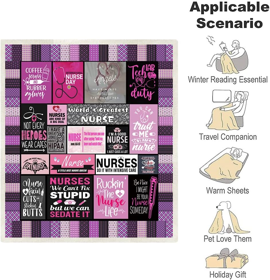 Nurse Week Throw Blanket - Soft Fluffy Sherpa Warm Blanket for Bed, Office and Couch - Gift for Women, School Nurses