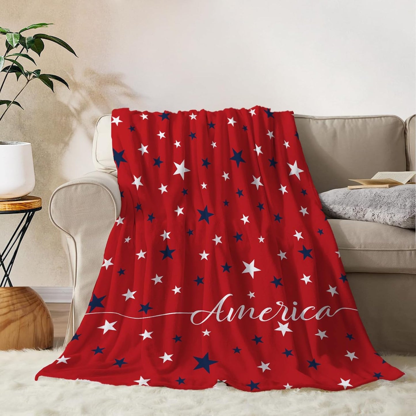 YeeJu American Flag Throw Blanket Patriotic 4th of July Memorial Day Fourth of July Throw Blanket for Couch Sofa Bed Soft Fleece Blankets Stars and Stripes Red White Blue Veteran Blanket 50x60