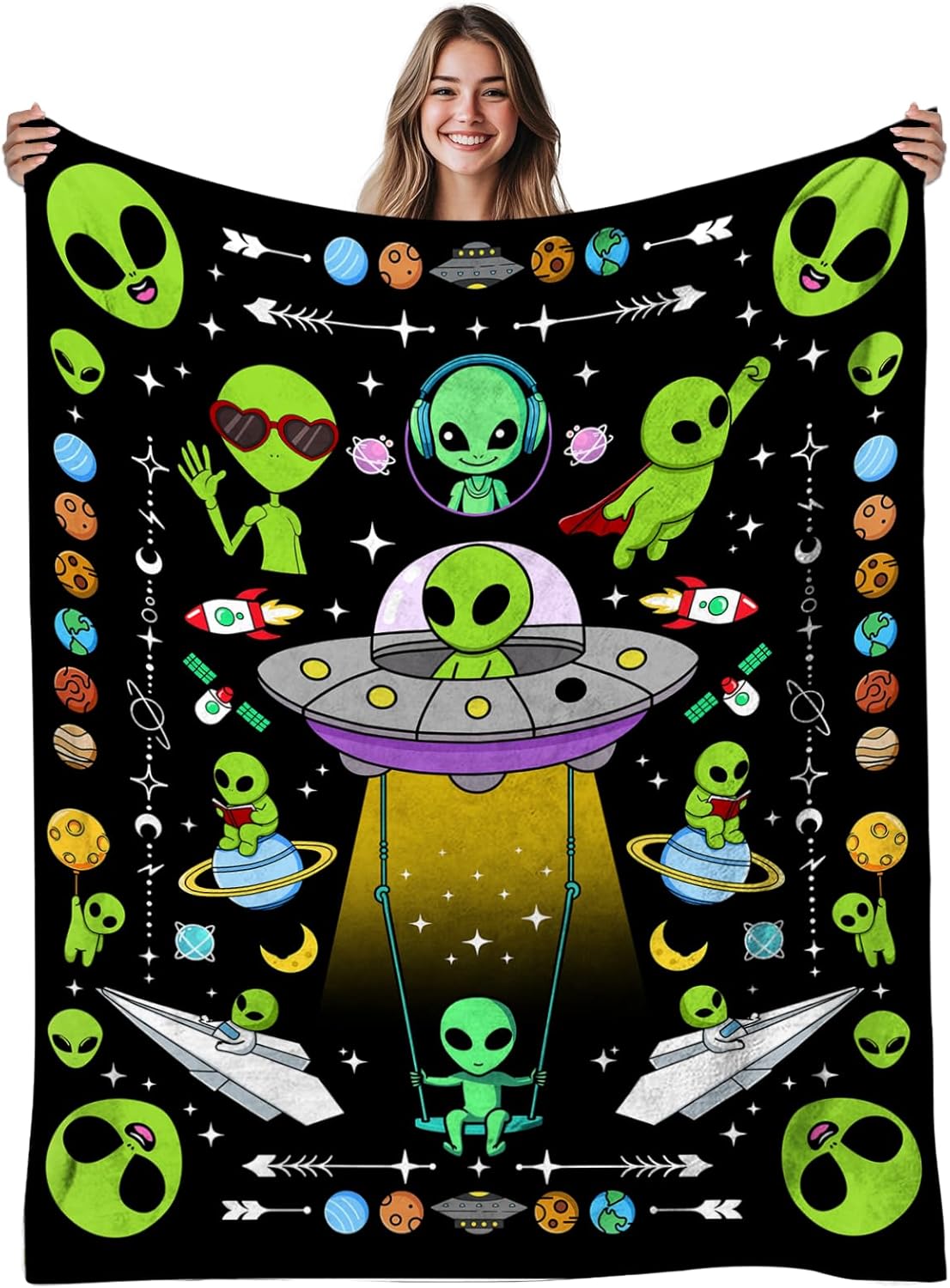 Alien Blanket Gift for Women, Cozy Warm Blanket Gifts for Alien Lovers Soft Throw Blanket for Bed Sofa, Gifts for Christmas Thanksgiving 40x50in
