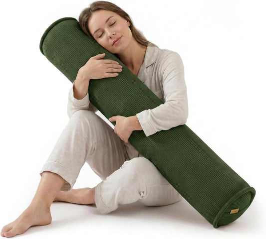 Cuddle Pillow – Corduroy Long Body Pillow for Adults, Cozy Bolster Pillow for Bed, Soft & Supportive for Relaxing Sleep,47 x 7.87 Inches,Avocado Green