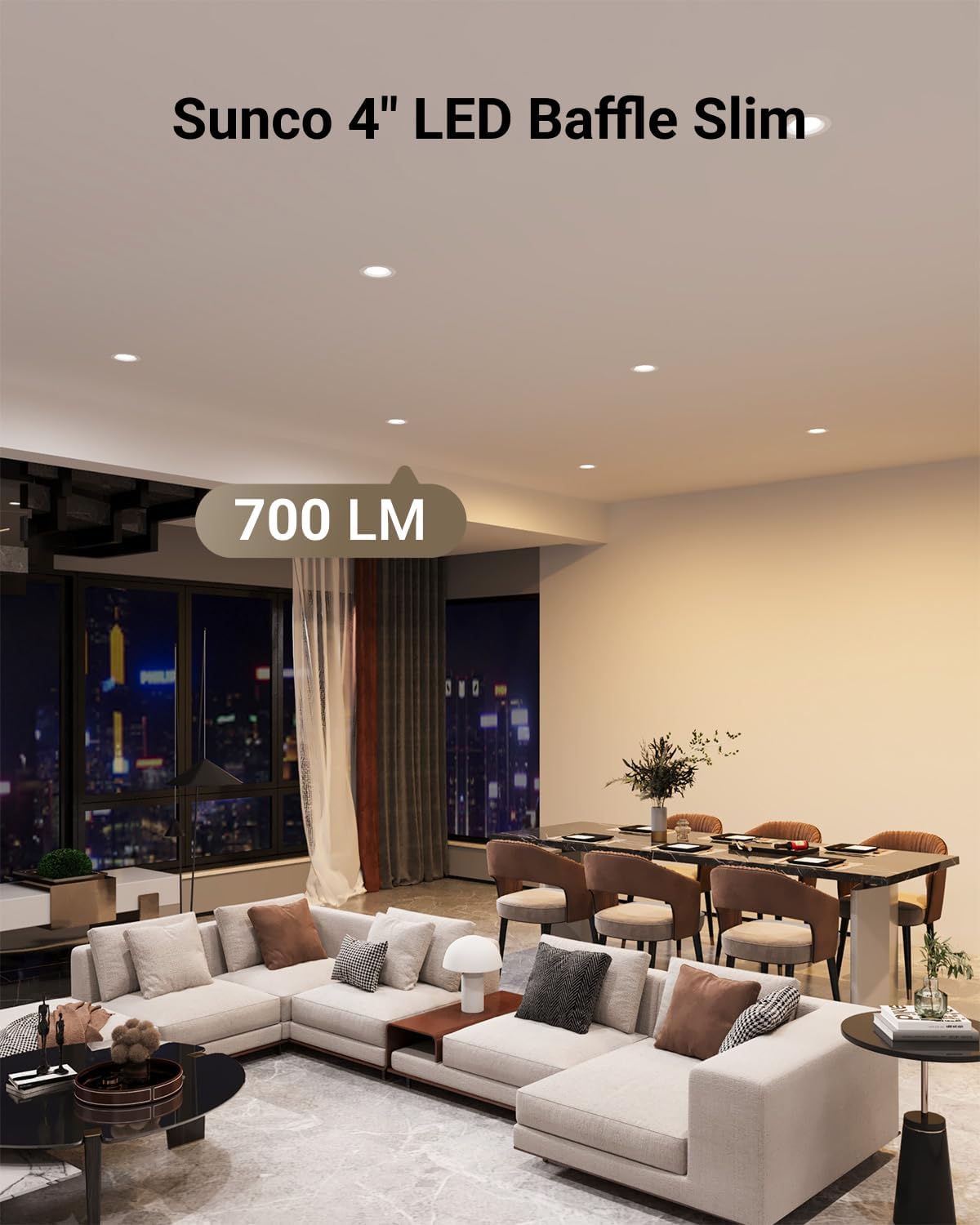 Sunco 12 Pack 4 Inch Recessed Lights, LED Baffle Trim, Selectable CCT 2700K/3000K/4000K/5000K/6000K Dimmable 10W, Canless with Junction Box