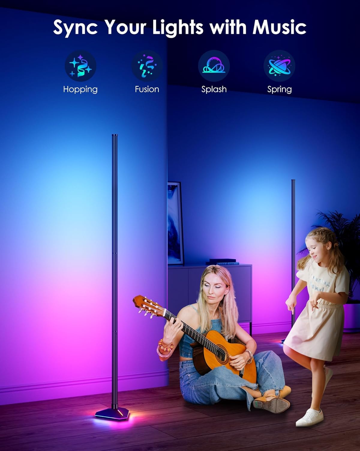 Corner Floor Lamp, RGB LED Corner Lamp with Music Sync, Smart App and Remote Control Color Changing Ambience Light, LED Lamp with 16 Million Colors for Gaming Room, Bedroom, Living Room