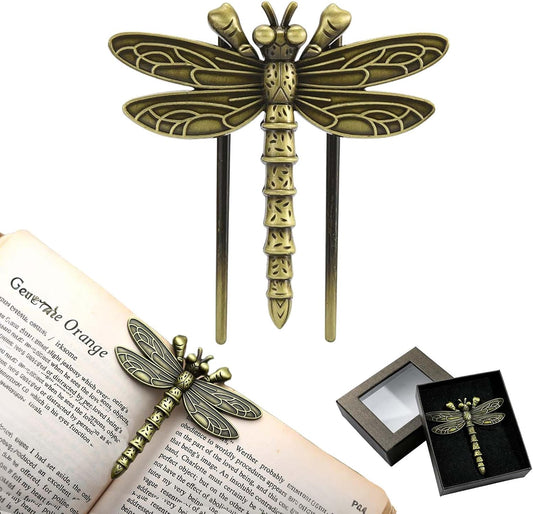 Vintage Book Page Holder Metal Dragonfly Book Clips Bookmark Free Your Hands Book Marker Clip Effortlessly Hold Open While Reading Writing Gift for Book Lovers, Writers