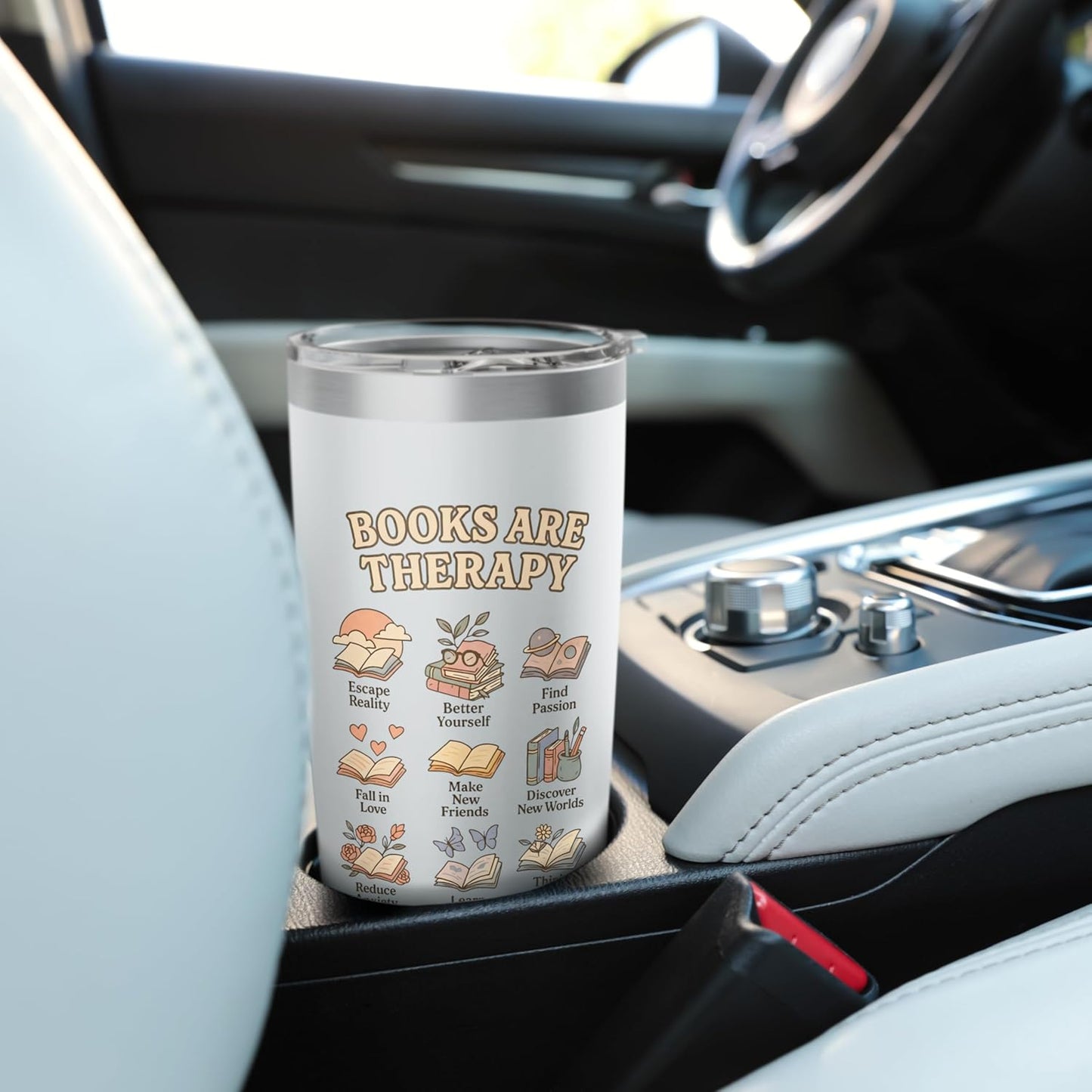 Books Are Therapy Cozy Reading Self Care for Book Lovers Stainless Steel Insulated Tumbler