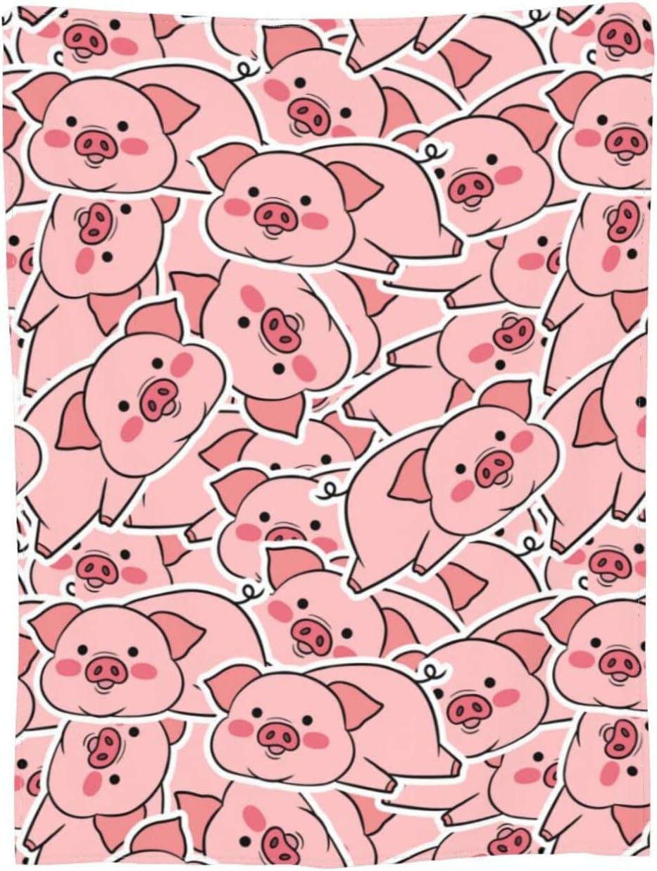 Cartoon Pink Pig Blanket Plush Lightweight Soft Flannel Fleece Throw Blankets Bedding for Bed Sofa Couch Living Room 50"x40"