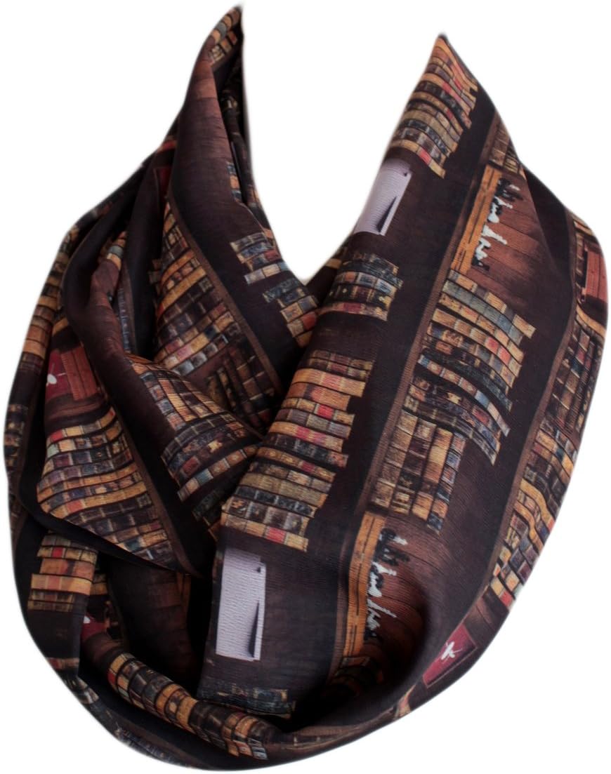 Etwoa's Bookshelf Infinity Scarf and Loop Scarf, Brown, Large