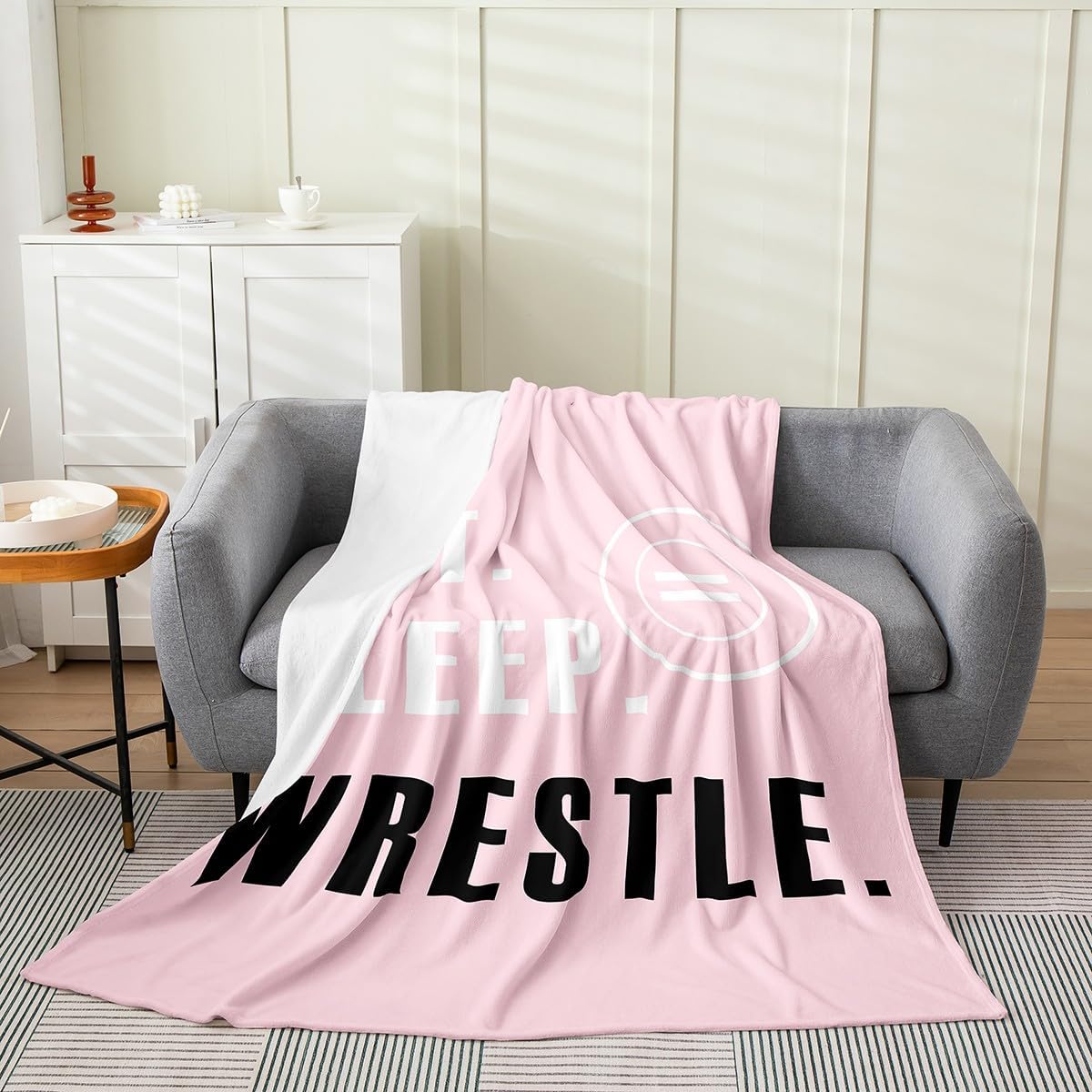 Feelyou Wrestling Sports Flannel Fleece Throw Blanket Wrestling Sports Theme Fuzzy Blanket Throw 50"x60" for Sofa Couch Pink Wrestle Rodeo All Season Bed Blanket Wrestle Themed Plush Blanket