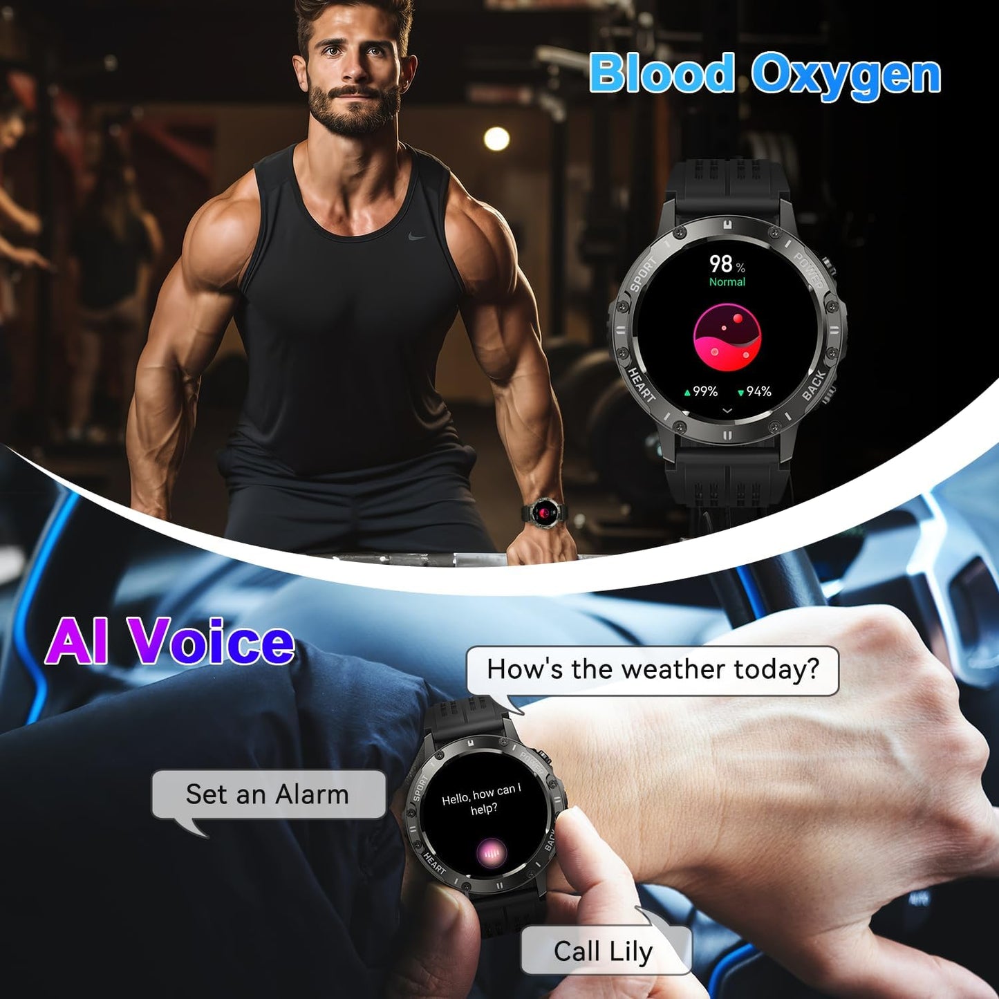Smart Watch for Men Fitness Tracker: Military Make Answer Call Running Digital Mens Watches Waterproof Smartwatch Android Phone iPhone Samsung Compatible Sleep SpO2 Heart Rate Monitor Step Pedometer