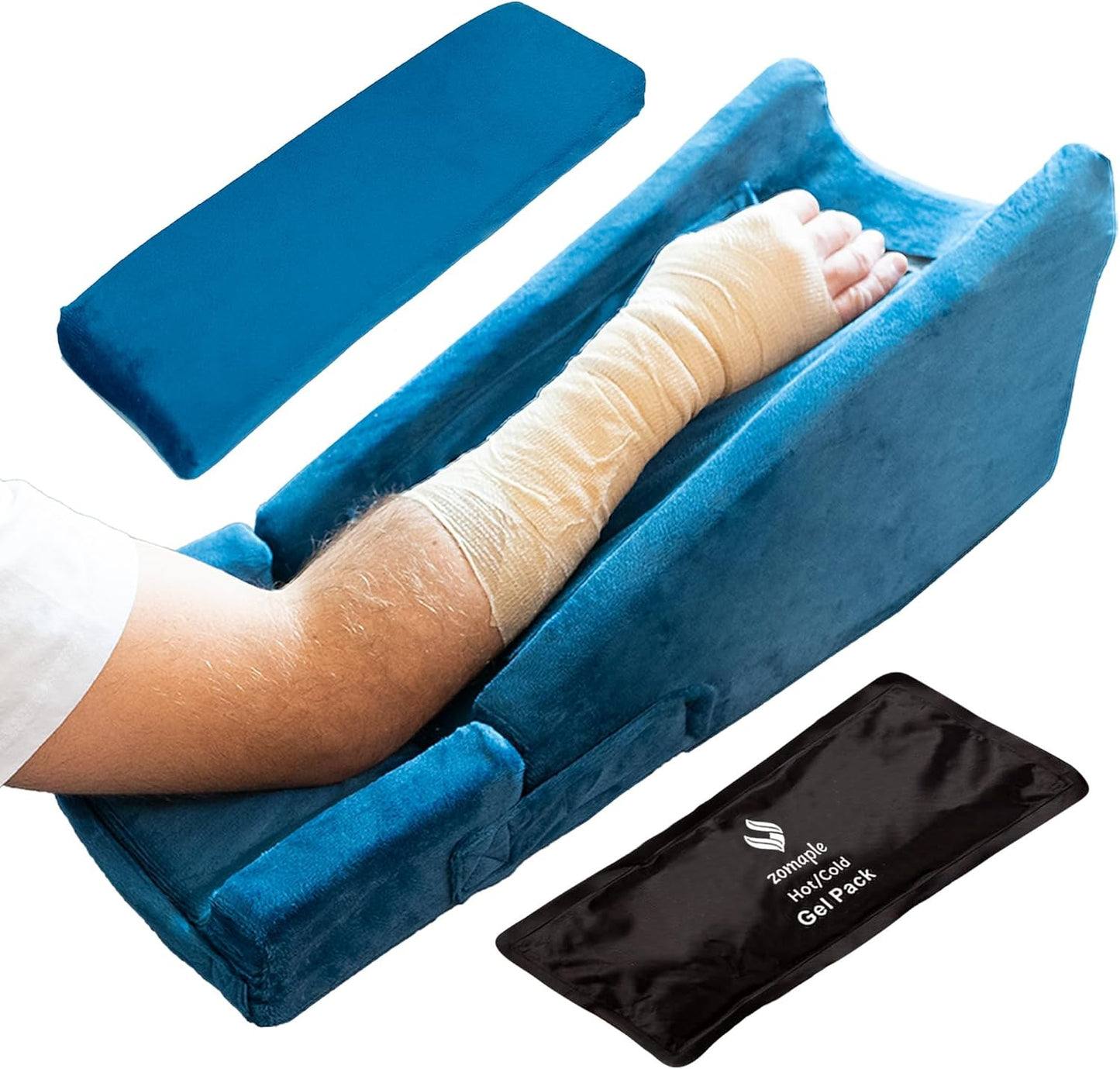 Zomaple Arm Elevation Pillow, Navy Blue – Reduce Swelling & Pain with Elbow Support – Adjustable, Gel-Infused Foam, Hot/Cold Gel Pack & Washable Cover – Arm Support Pillow for Post-Surgery Recovery