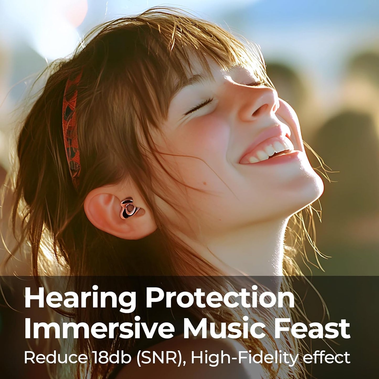 Concert Ear Plugs for Musicians & Music Lovers, Reusable High Fidelity Earplugs with 18dB Noise Reduction, 7 Tip Sizes for Live Music, Festivals, Nightclubs, DJ Events & Raves -(Rose Gold)