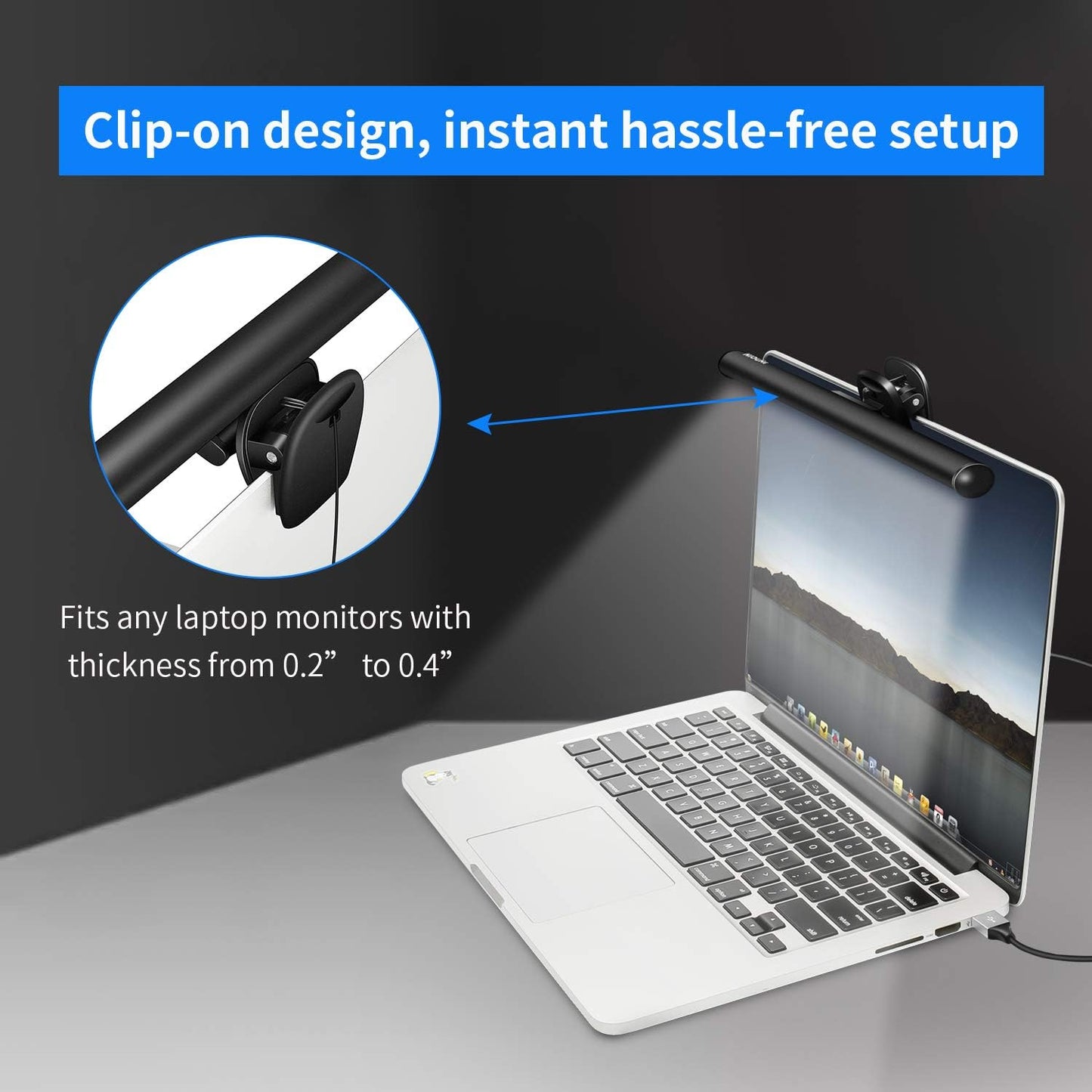 Laptop Monitor Light Bar, USB e-Reading LED Task Lamp, 3 Adjustable Color Temperature, 10 Dimming Brightness Levels, No Screen Glare, Space Saving, Eye Health Care, Portable for Travel