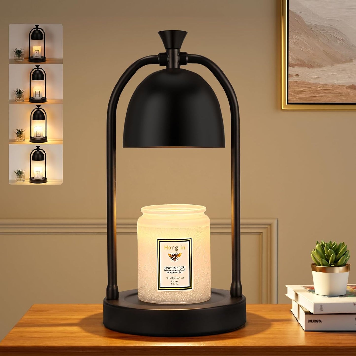 Hong-in Candle Warmer Lamp with Timer,Electric Black Candle Warmer,Wax Warmer for Scented Wax Jar Candles,Candle Lamp for Kitchen Home Decor, House Warming Gifts New Home/Gifts for Women