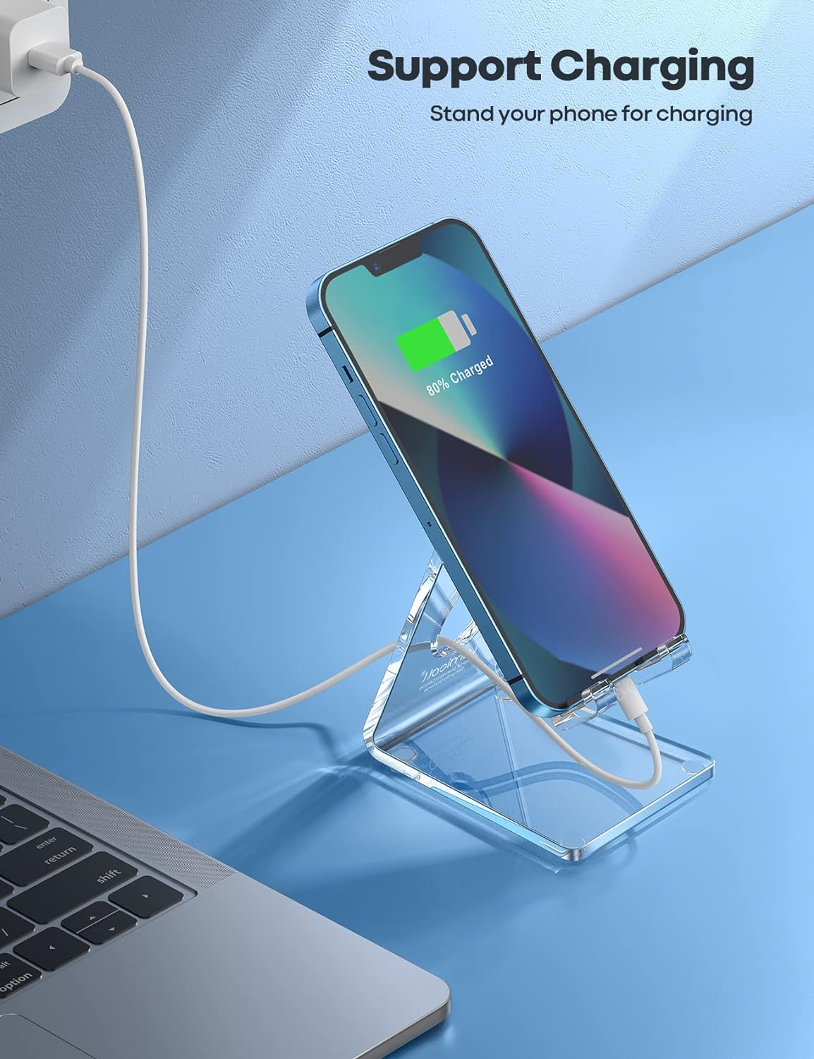 Lamicall Cell Phone Stand, Desk Accessories - Clear Office Cell Phone Holder, Acrylic Phone Stand, Desktop, Acrylic Office Desk Decor Accessories, Suitable for iPhone, 4-8'' Phone, Gifts