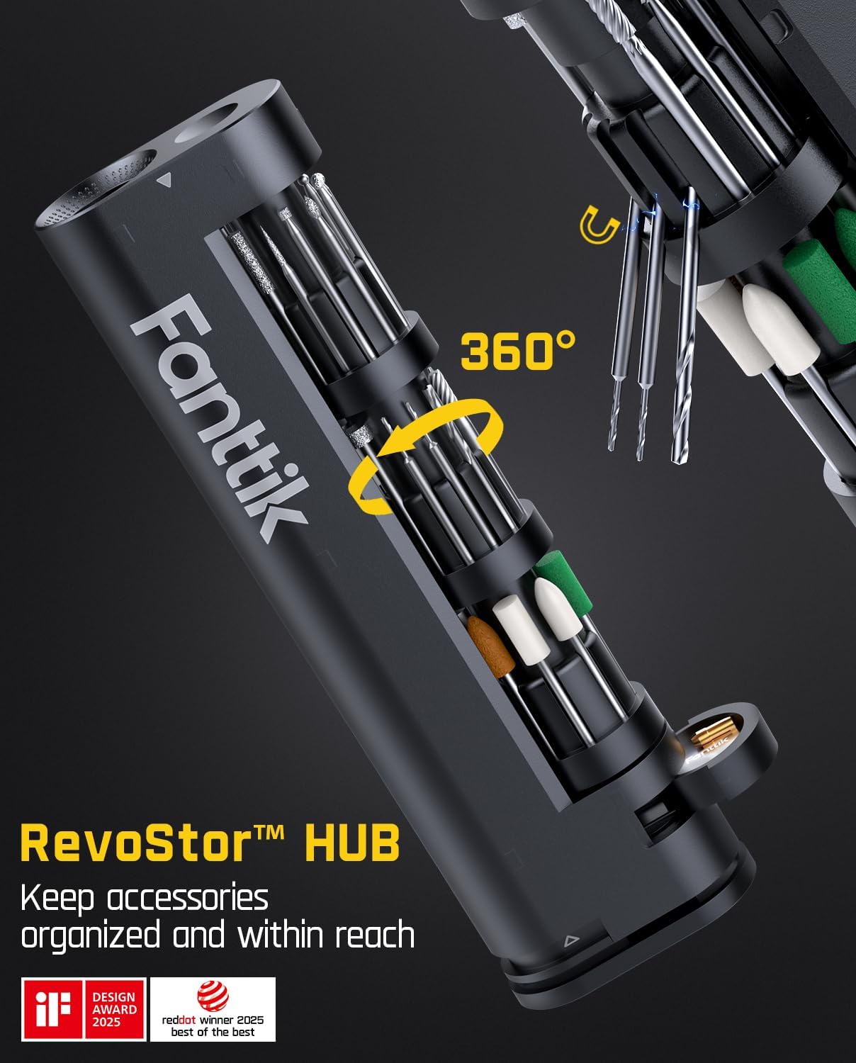 Fanttik F2 Master Mini Cordless Rotary Tool Kit, NeoPulse Motor, 5 Speed, 25000 RPM, Revostor Hub, 35 Accessories, Engraving Pen, for 3D Printer Sanding, Polishing, Drilling, Carving, DIY Crafts