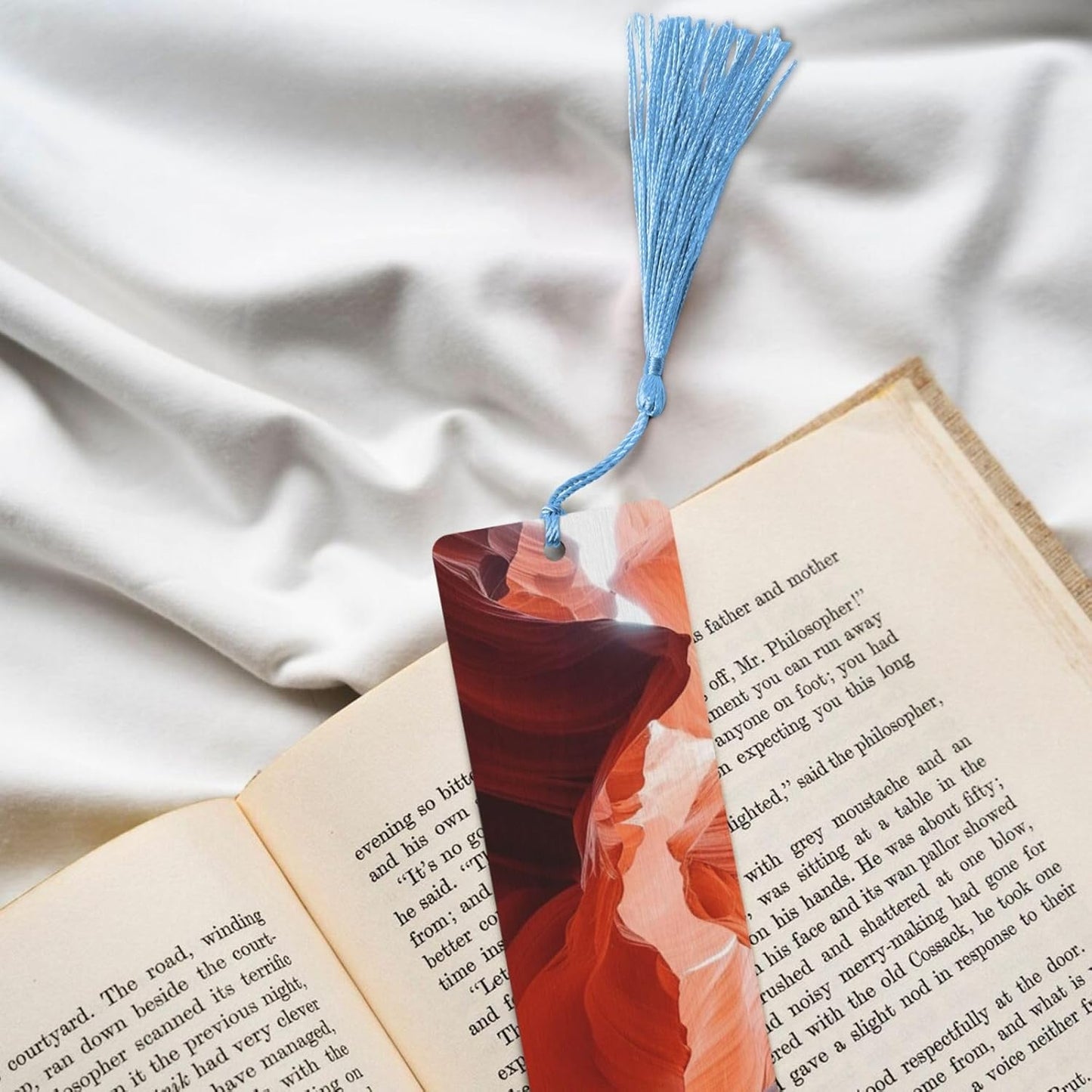 Slot Canyon Bookmarks Gifts for Women Men, Wooden Bookmarks for Book Lovers, Vintage Book Marks Ornaments with Tassel, Unique Personalized Reading Page Markers Sky Blue