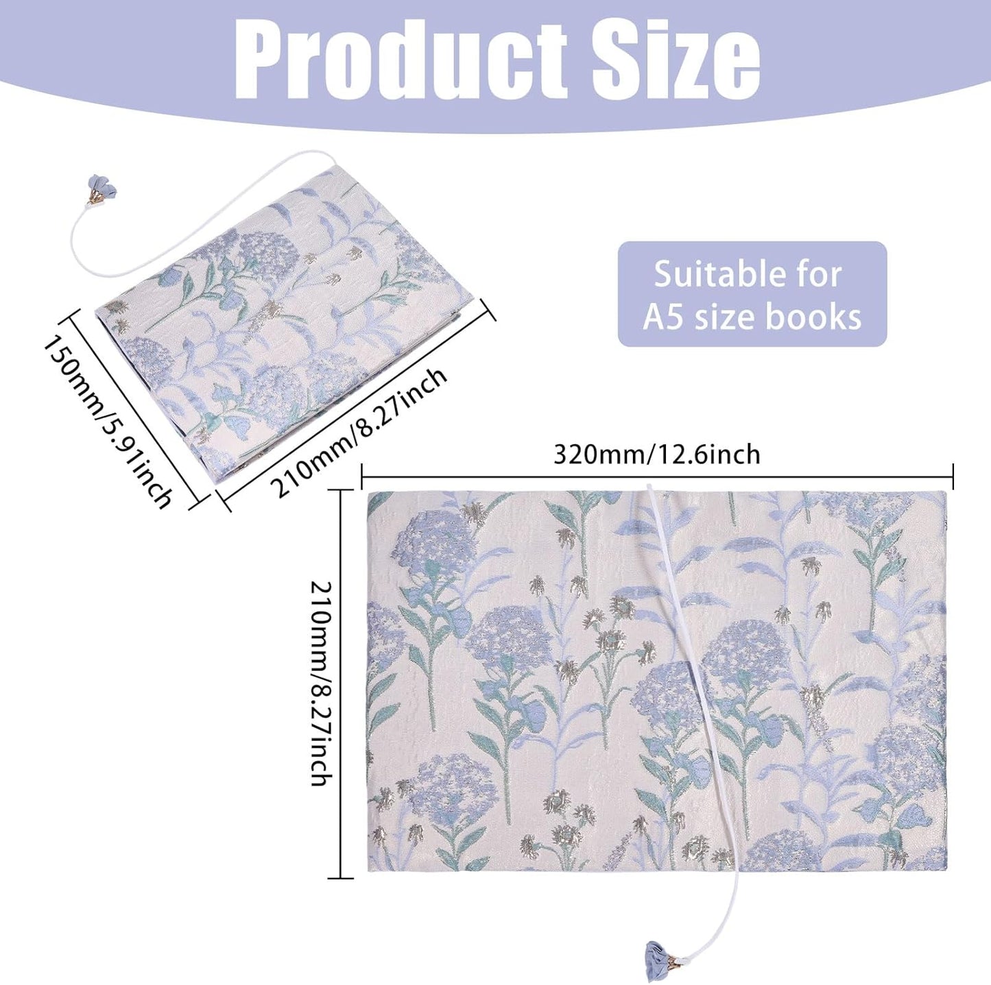 GLOBLELAND Blue Dandelion Book Cloth Covers for A5 Paperback with Ribbon Washable Soft Fabric Cover for 8.6x5.5inch Books Adjustable Protector for Notebook Bible Novels Hardcover