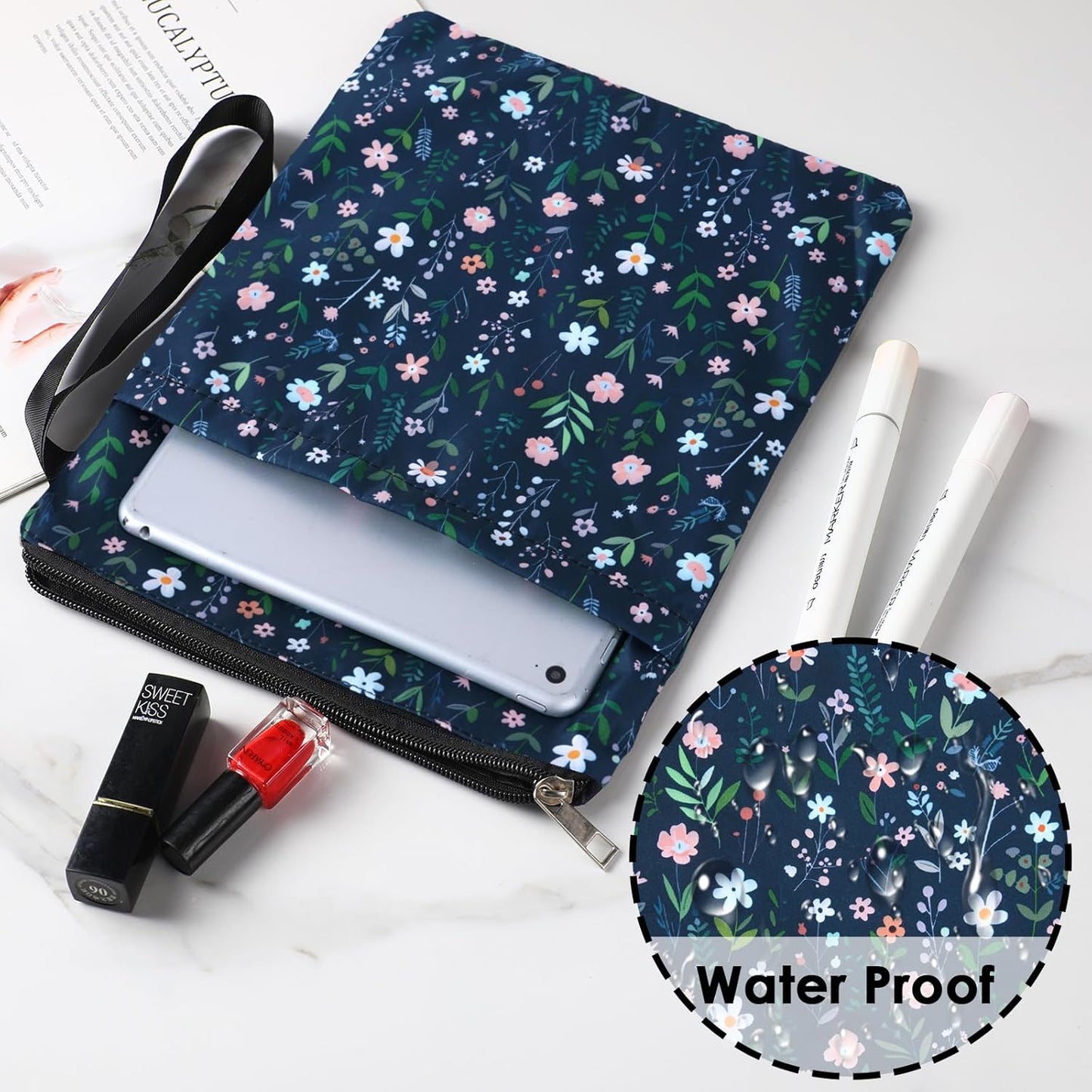 Floral Book Sleeve Pouch - Flower Pattern Paperback Books Cover Protector for Bookworm Waterproof Reader Accessories with Zipper Retro Bookish Gifts for Reading Lover Women Sister Friend