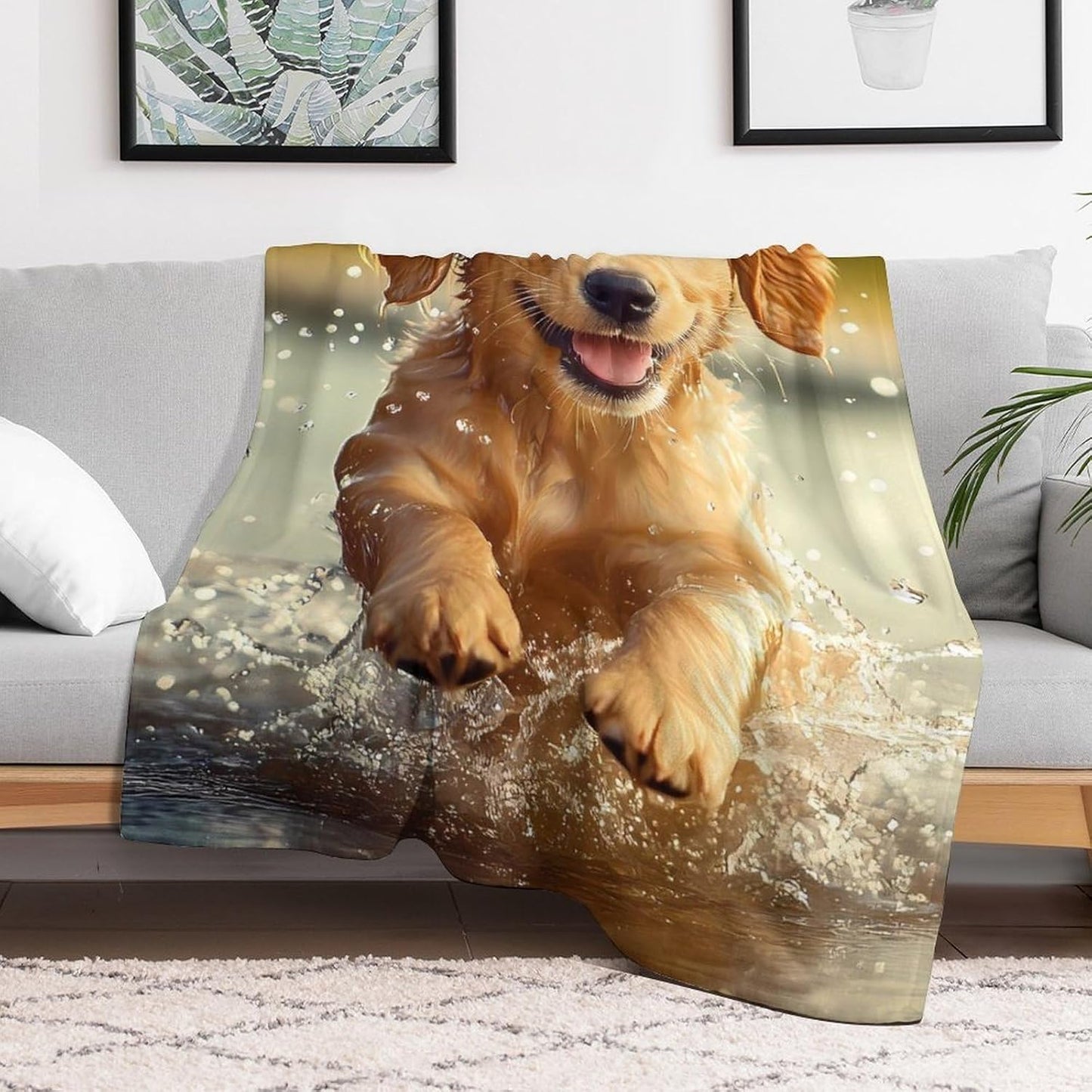 Dog Retriever Animals Throw Blanket for Couch Bed Plush Cozy Fuzzy Flannel Blanket for All Season 40"x60"