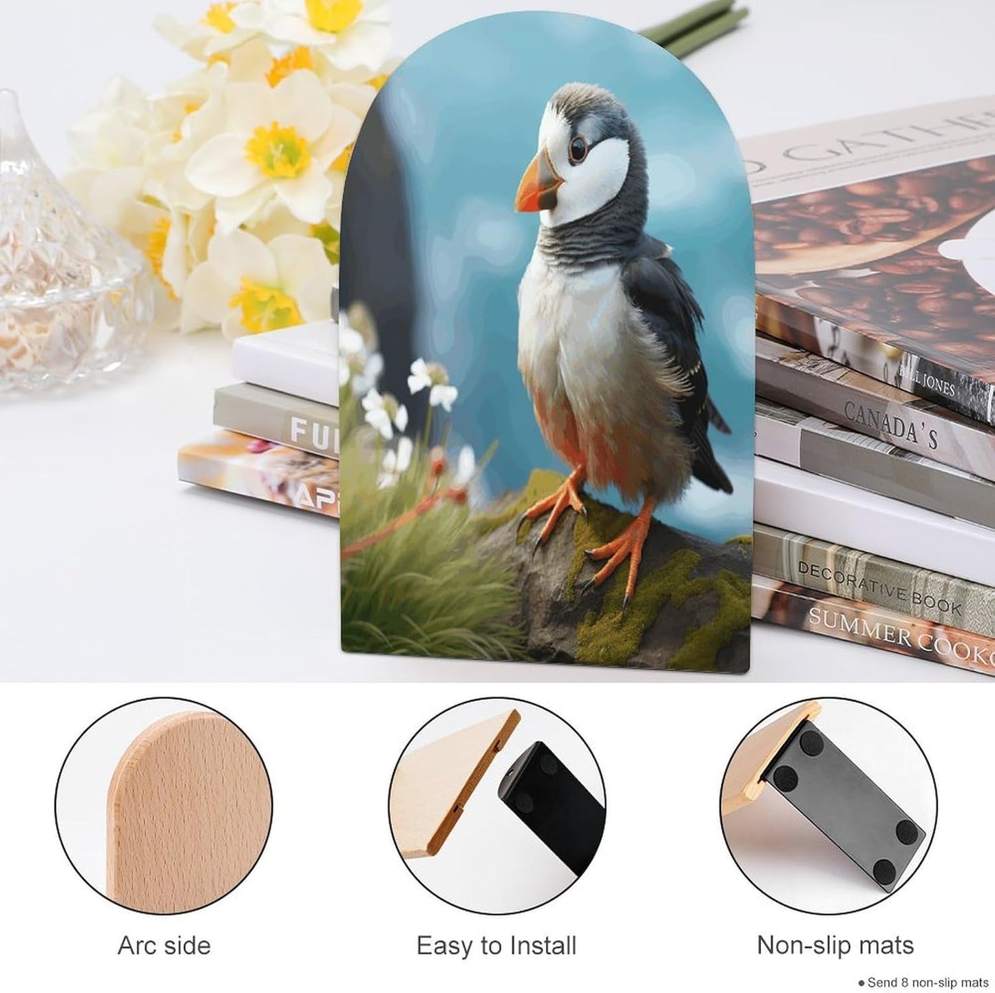 Cute Little Bird Bookend for Shelves Wooden Book End Large Size Sturdy Book Holders Stoppers with Metal Base for Bookshelves Slick Decorative Bookends Stands